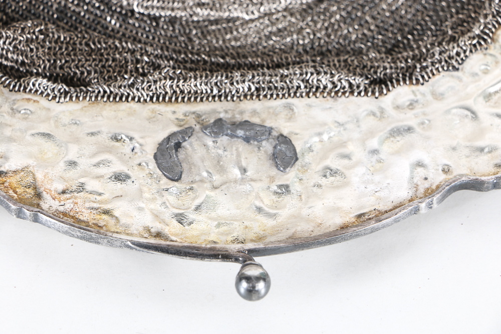 19th Century German Repoussé 800 Silver Mesh Handbag