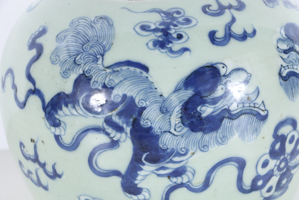 19th Century Blue and White Chinese Ginger Jar with Lions