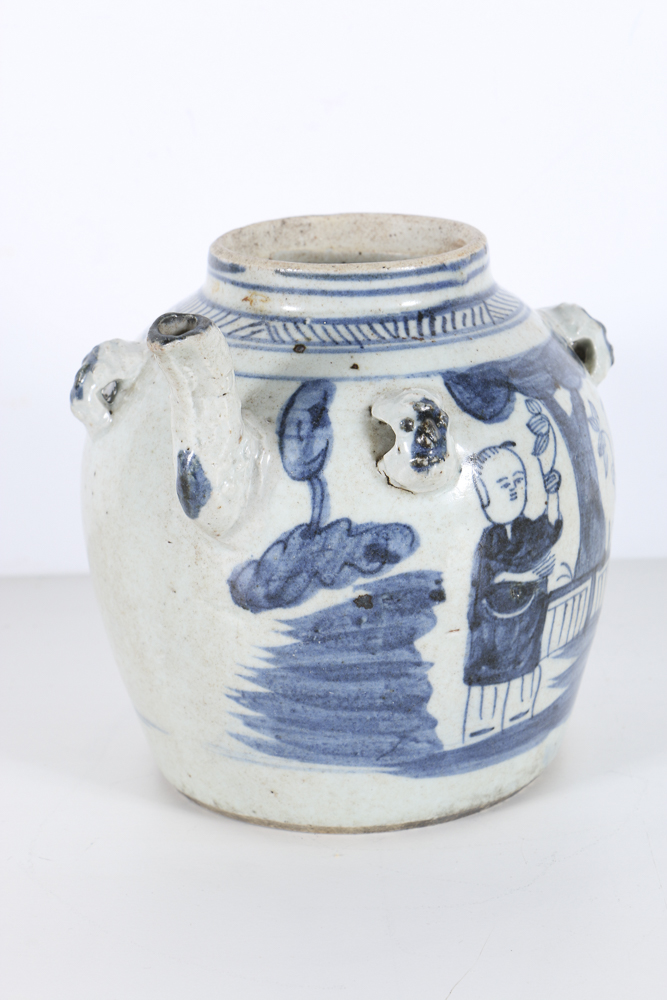19th Century Canton Blue and White Water Jug