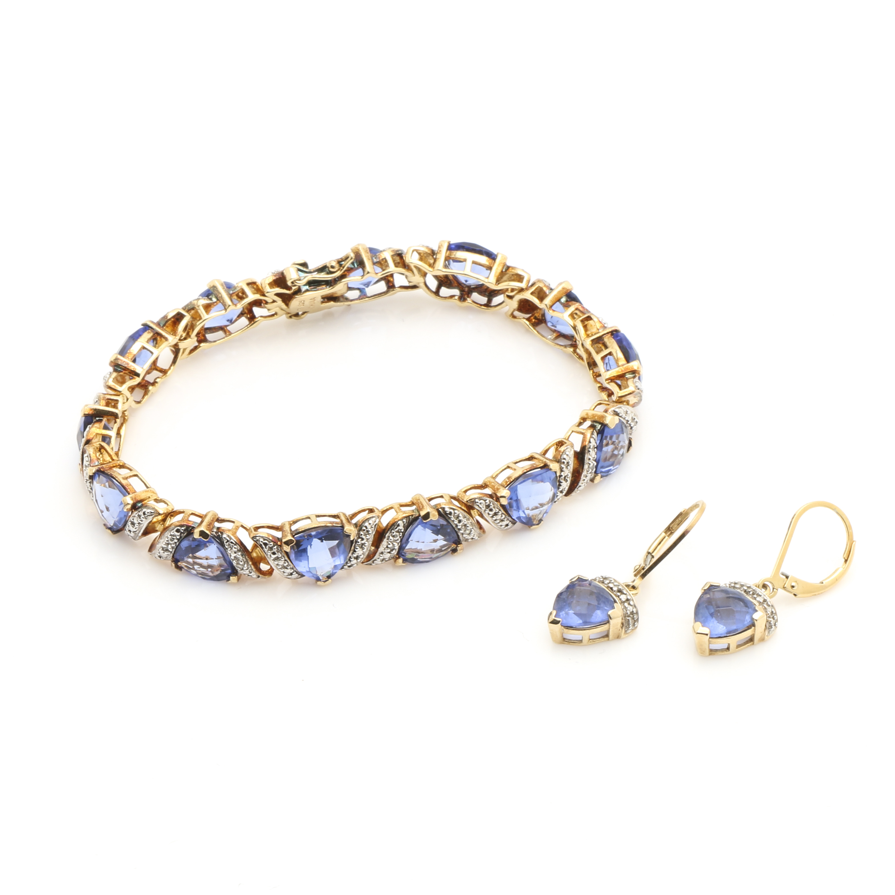 Gold Tone Sterling Silver Bracelet and Earrings Demi Parure