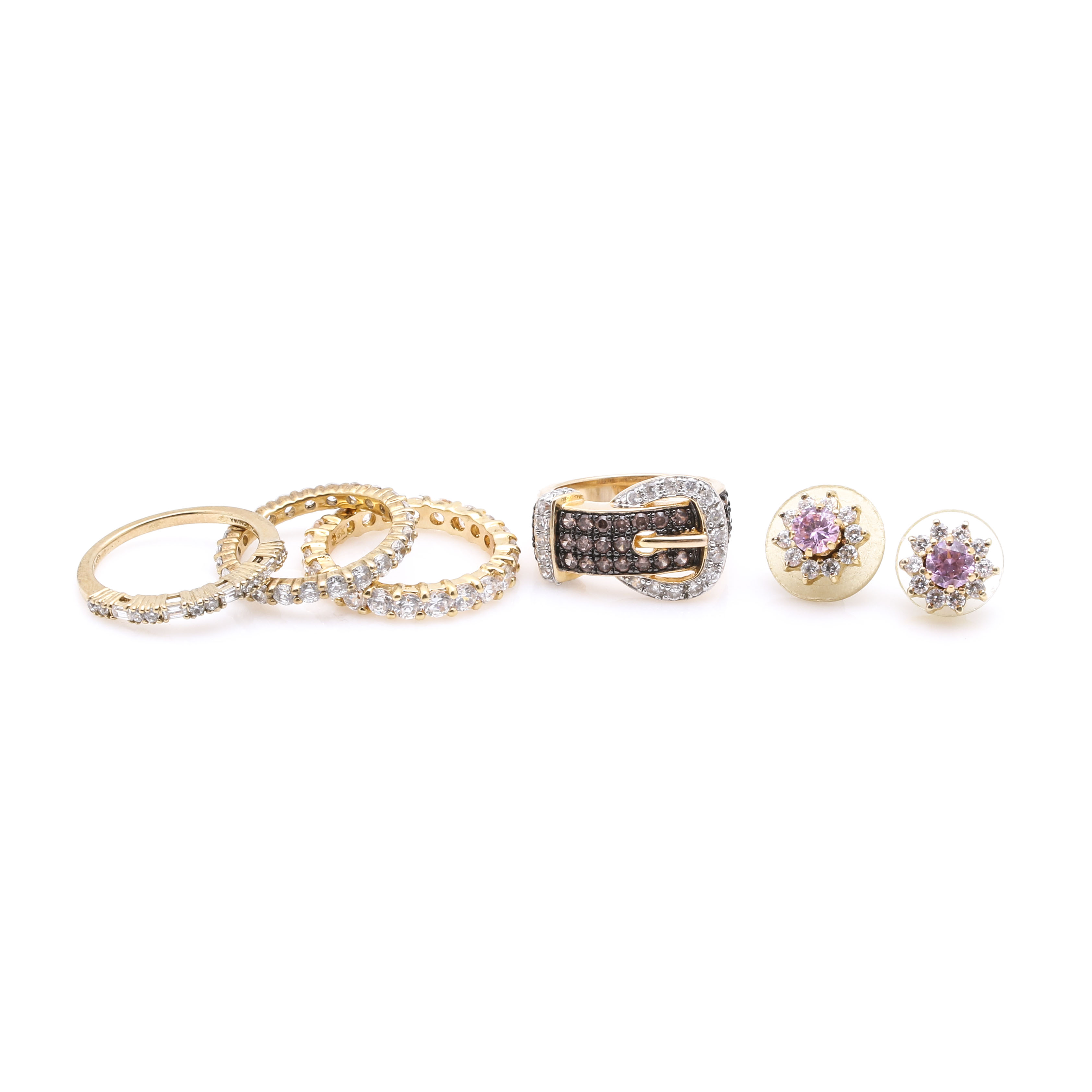 Sterling Silver Gold Tone Rings and Earrings With Cubic Zirconia