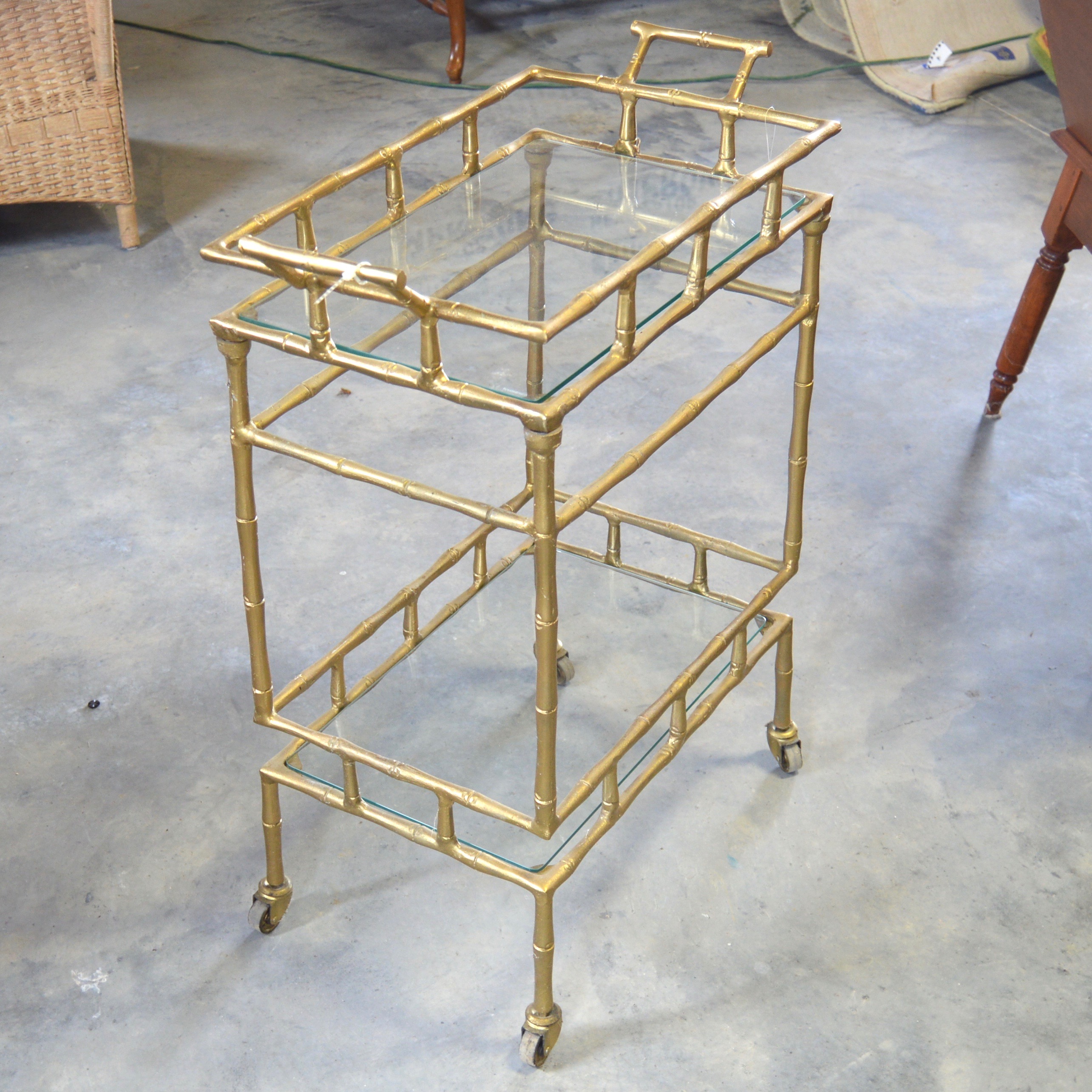 Chic Glass and Metal Bamboo Style Bar Cart