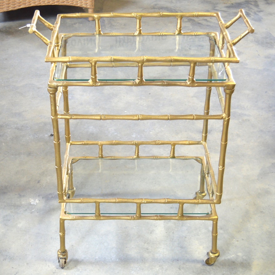 Chic Glass and Metal Bamboo Style Bar Cart