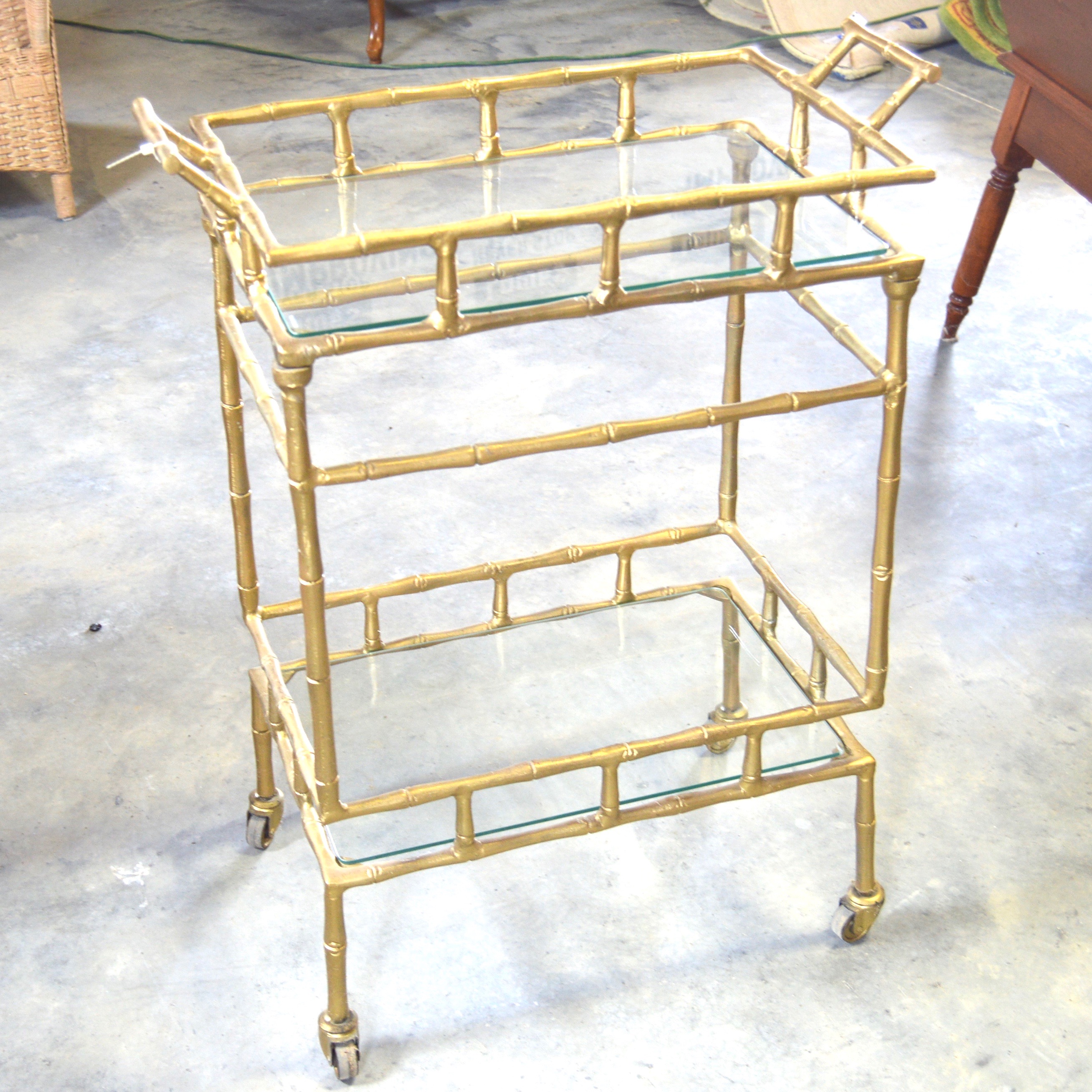 Chic Glass and Metal Bamboo Style Bar Cart