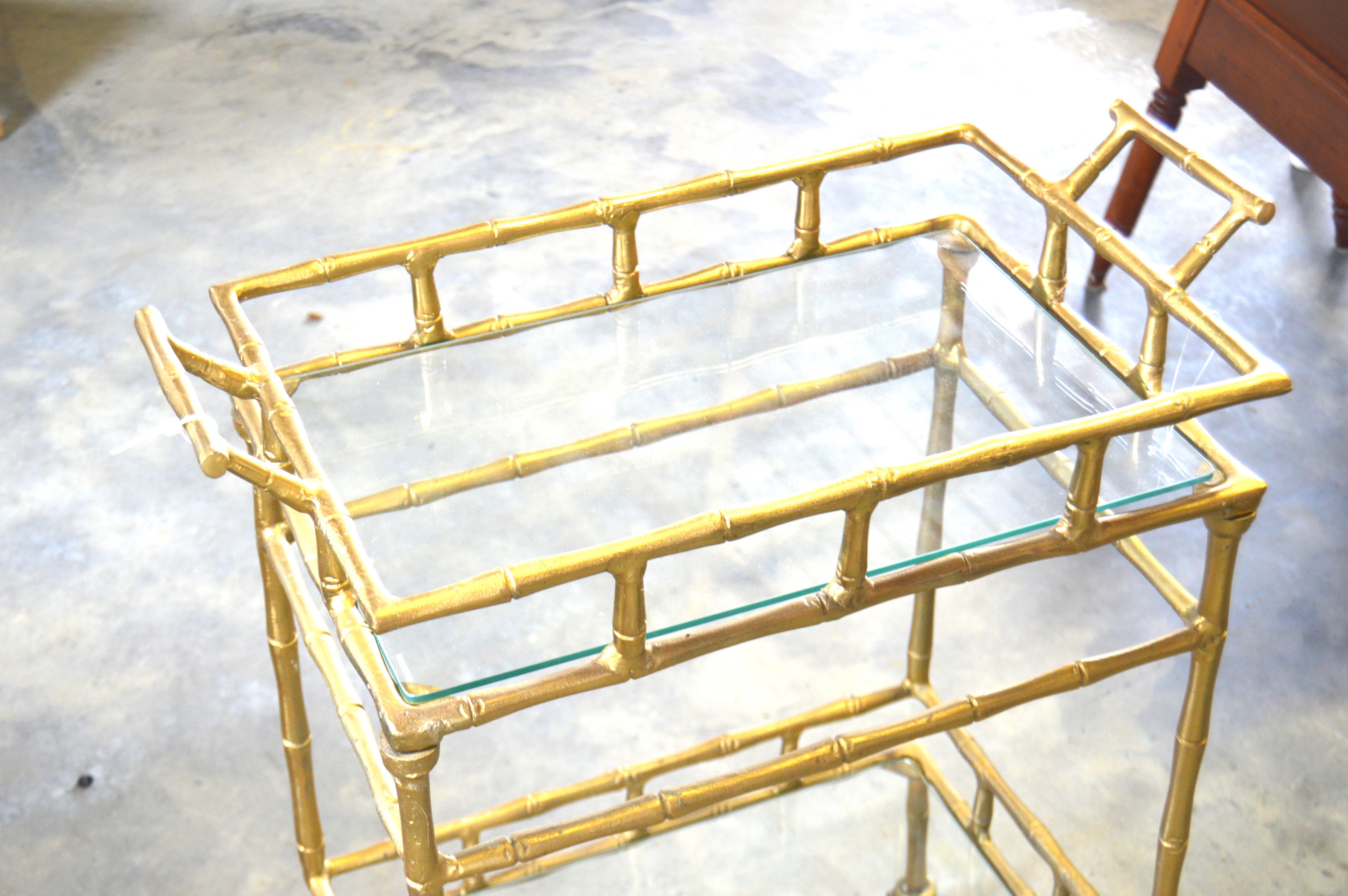 Chic Glass and Metal Bamboo Style Bar Cart