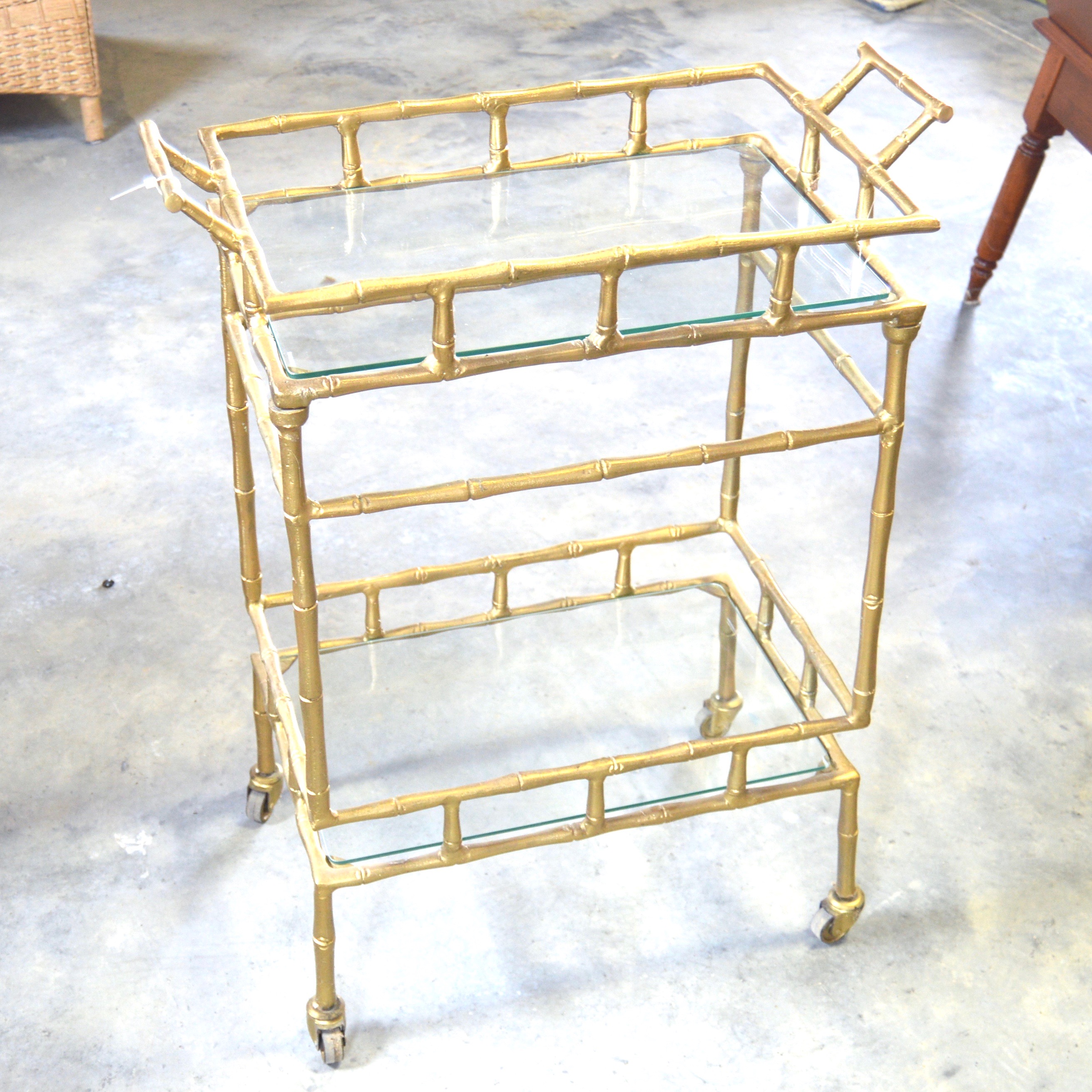 Chic Glass and Metal Bamboo Style Bar Cart