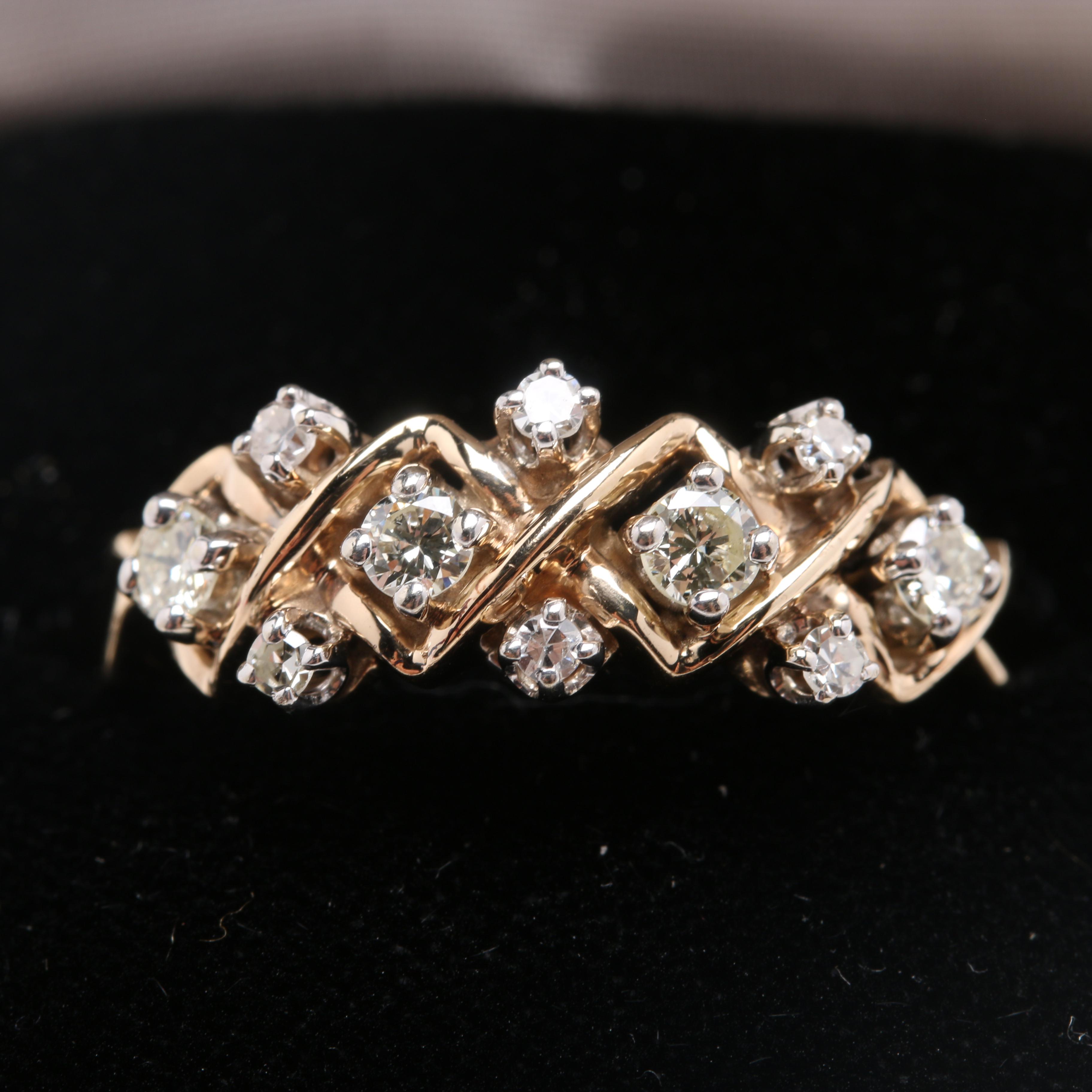 14K Yellow Gold Lattice Ring Studded with Diamonds