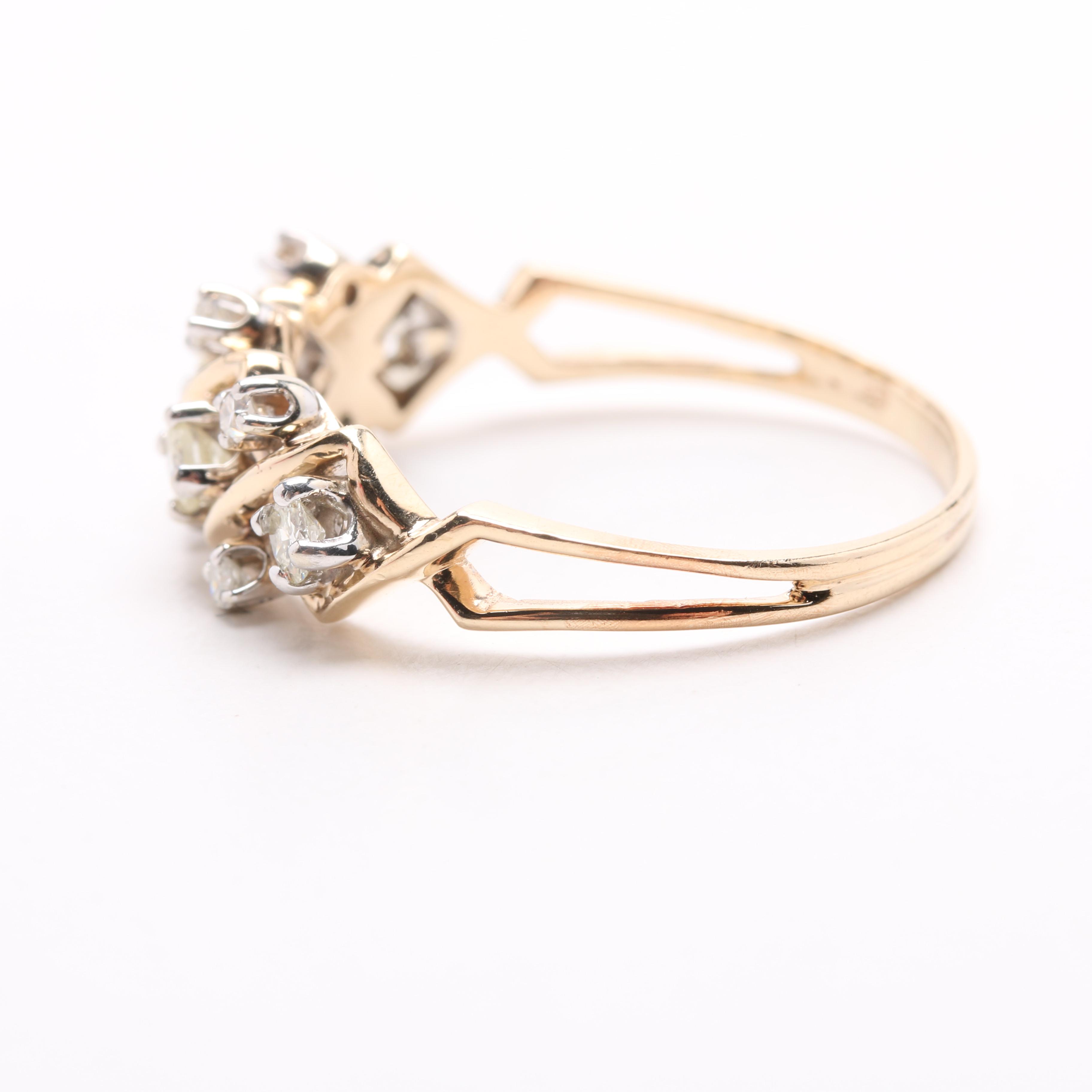 14K Yellow Gold Lattice Ring Studded with Diamonds