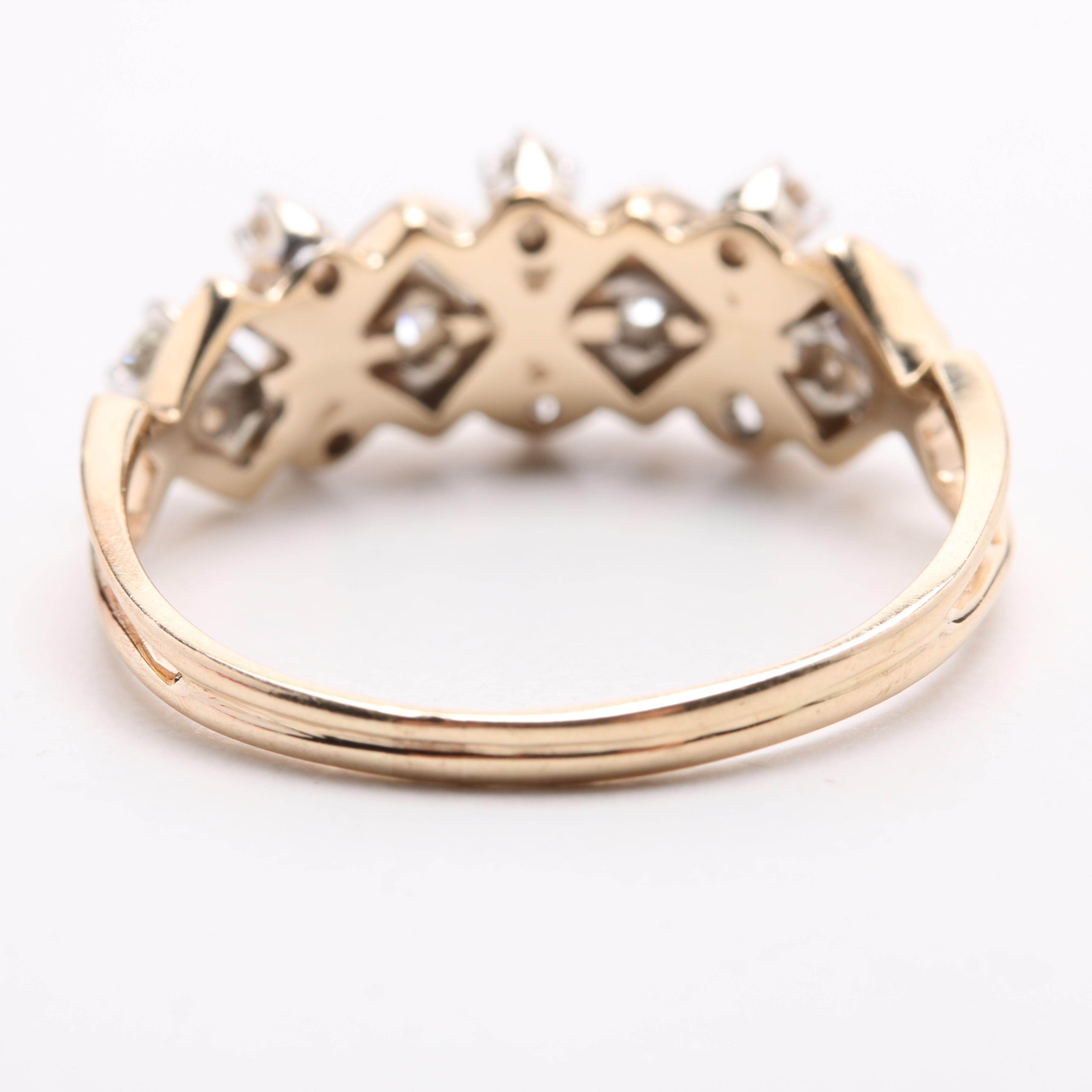 14K Yellow Gold Lattice Ring Studded with Diamonds