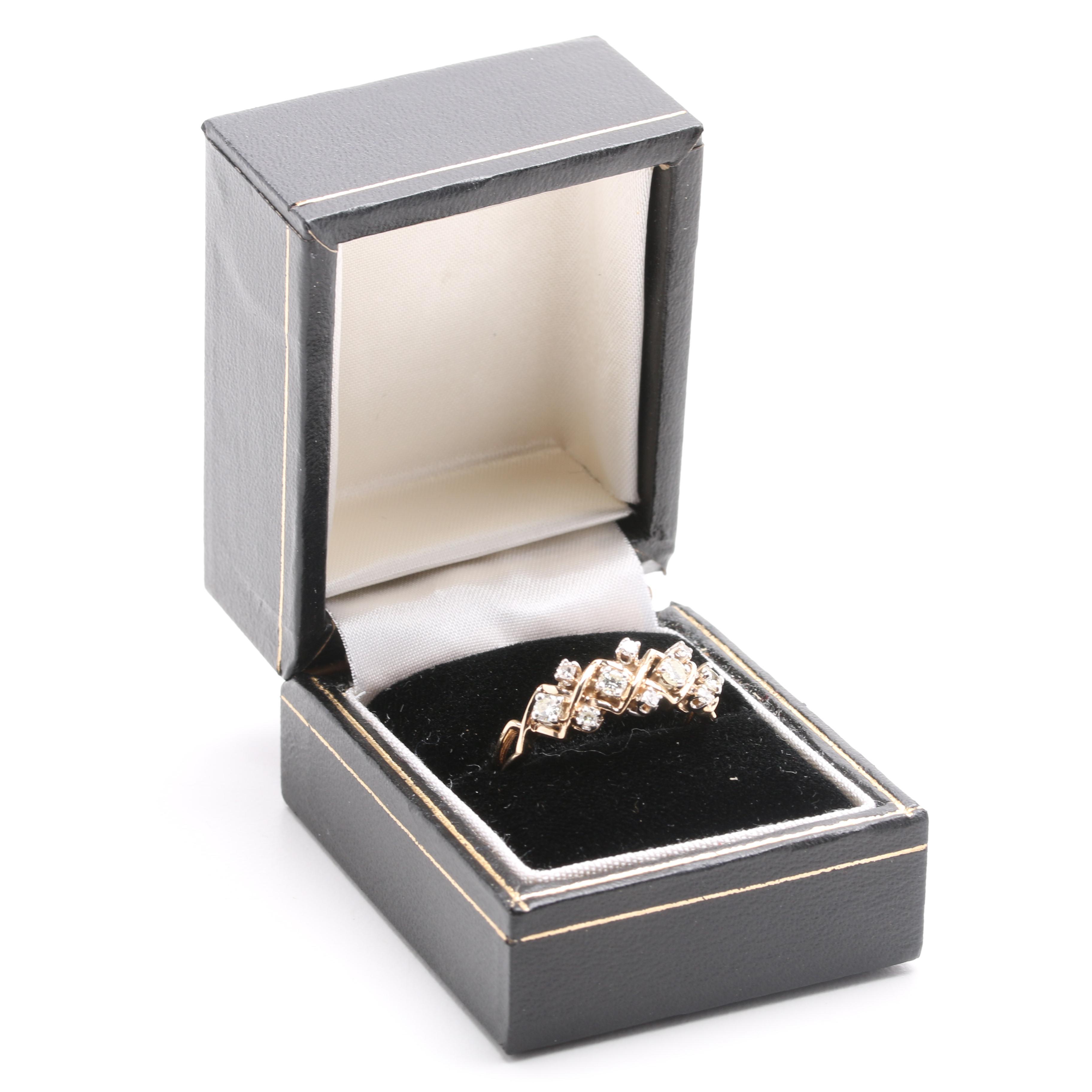 14K Yellow Gold Lattice Ring Studded with Diamonds