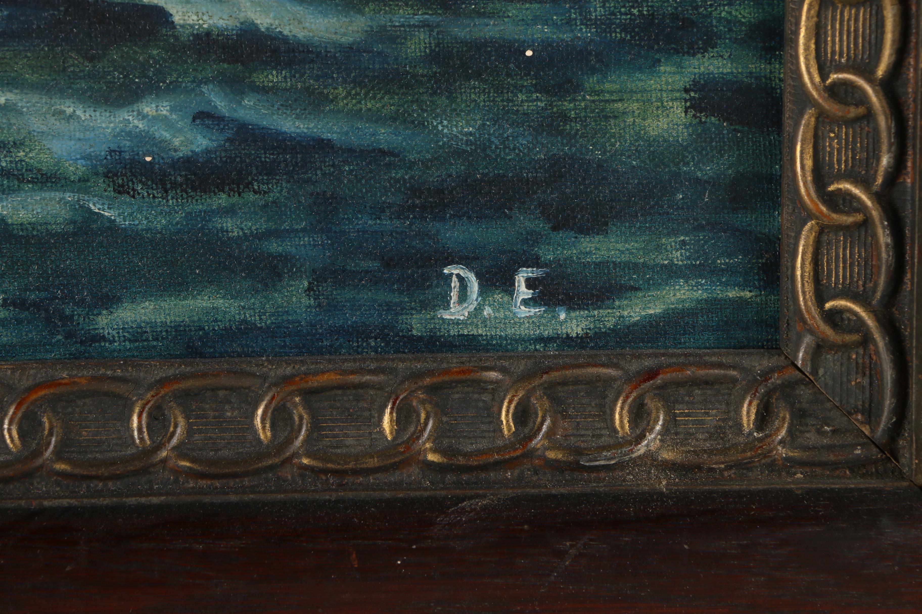 D.E. Acrylic Painting on Canvas Board of Twilight Maritime Landscape