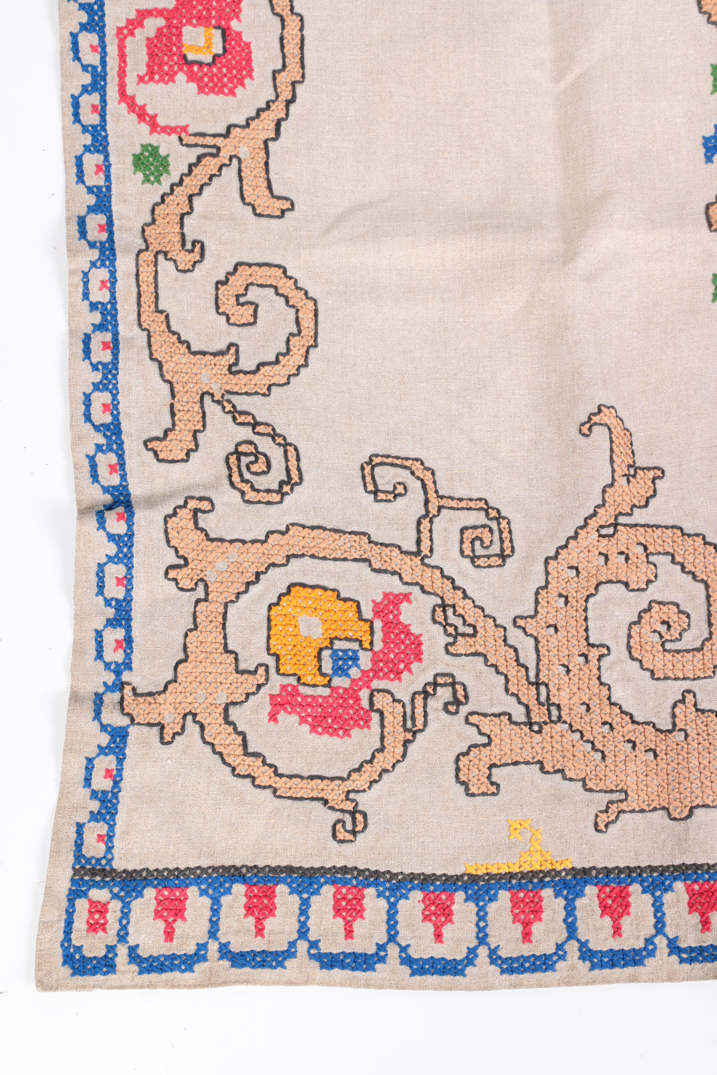 Hand Embroidered Linen Tablecloth