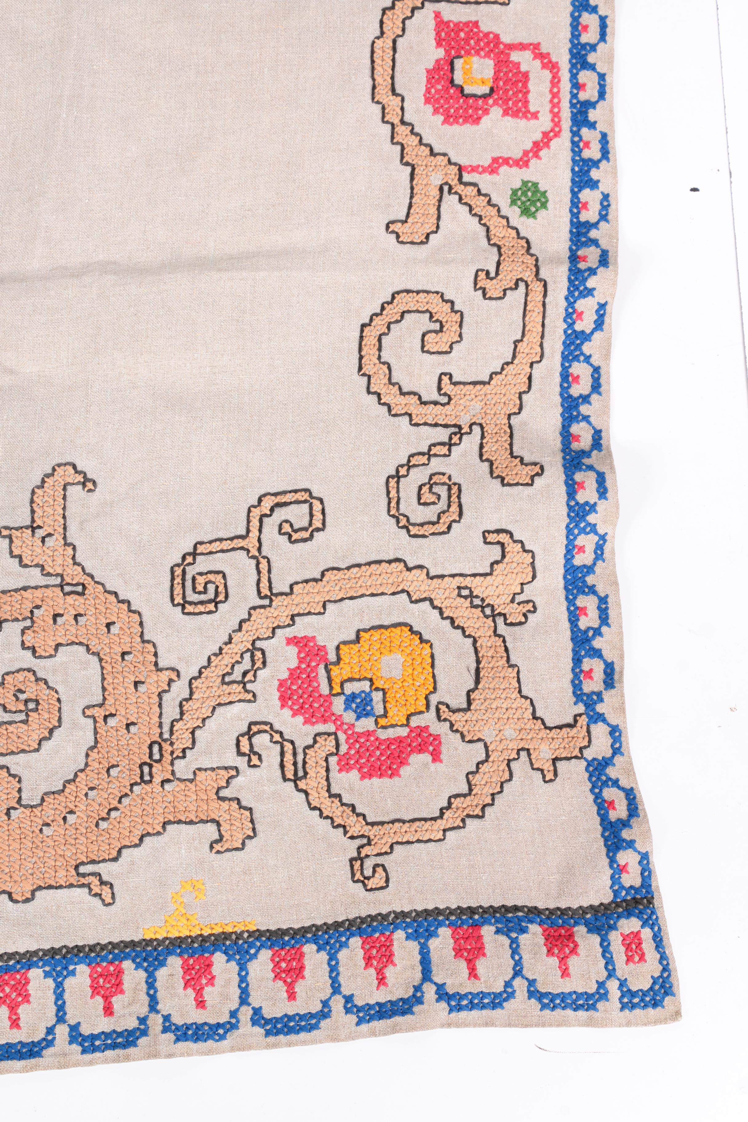 Hand Embroidered Linen Tablecloth