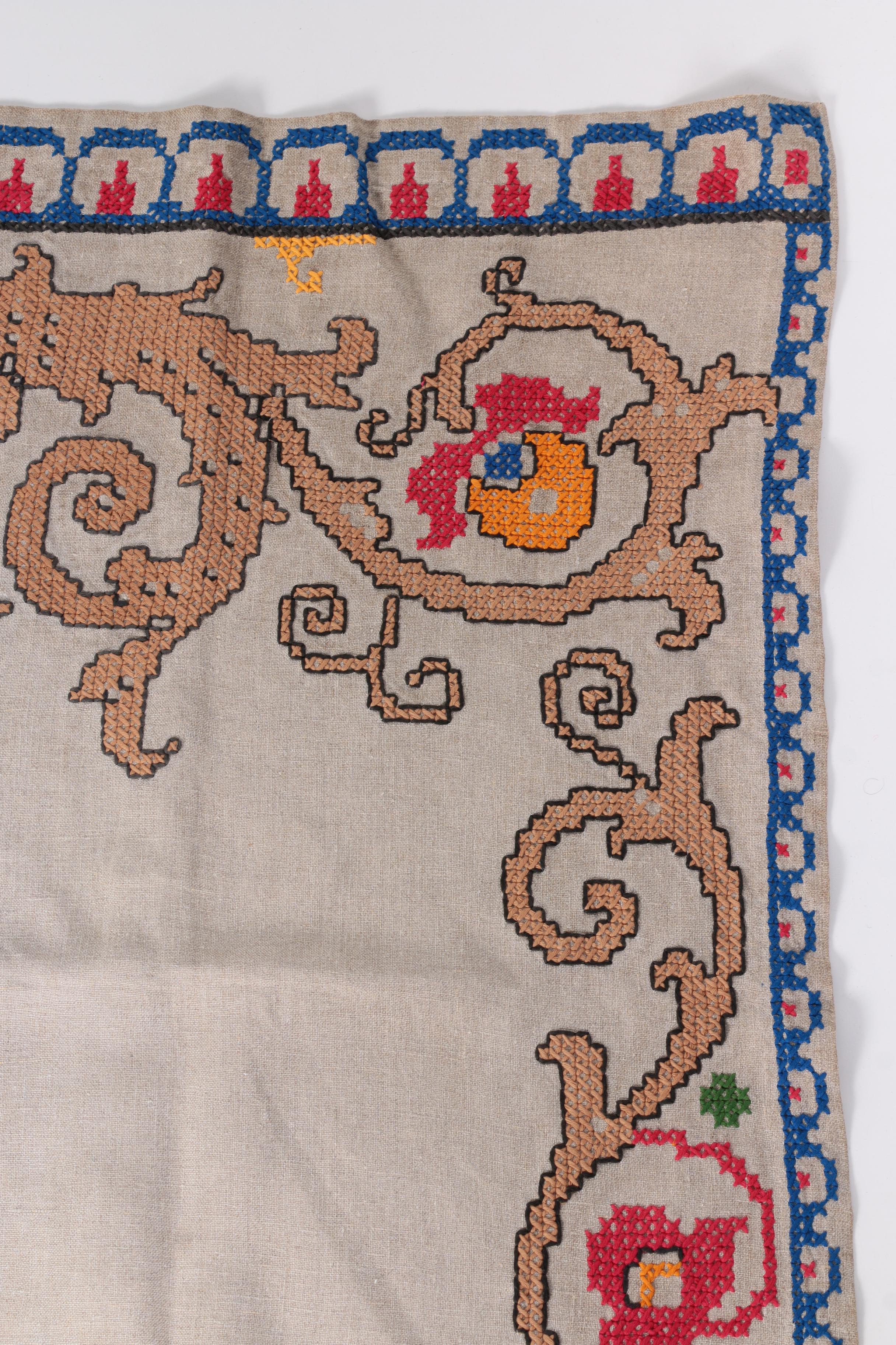Hand Embroidered Linen Tablecloth