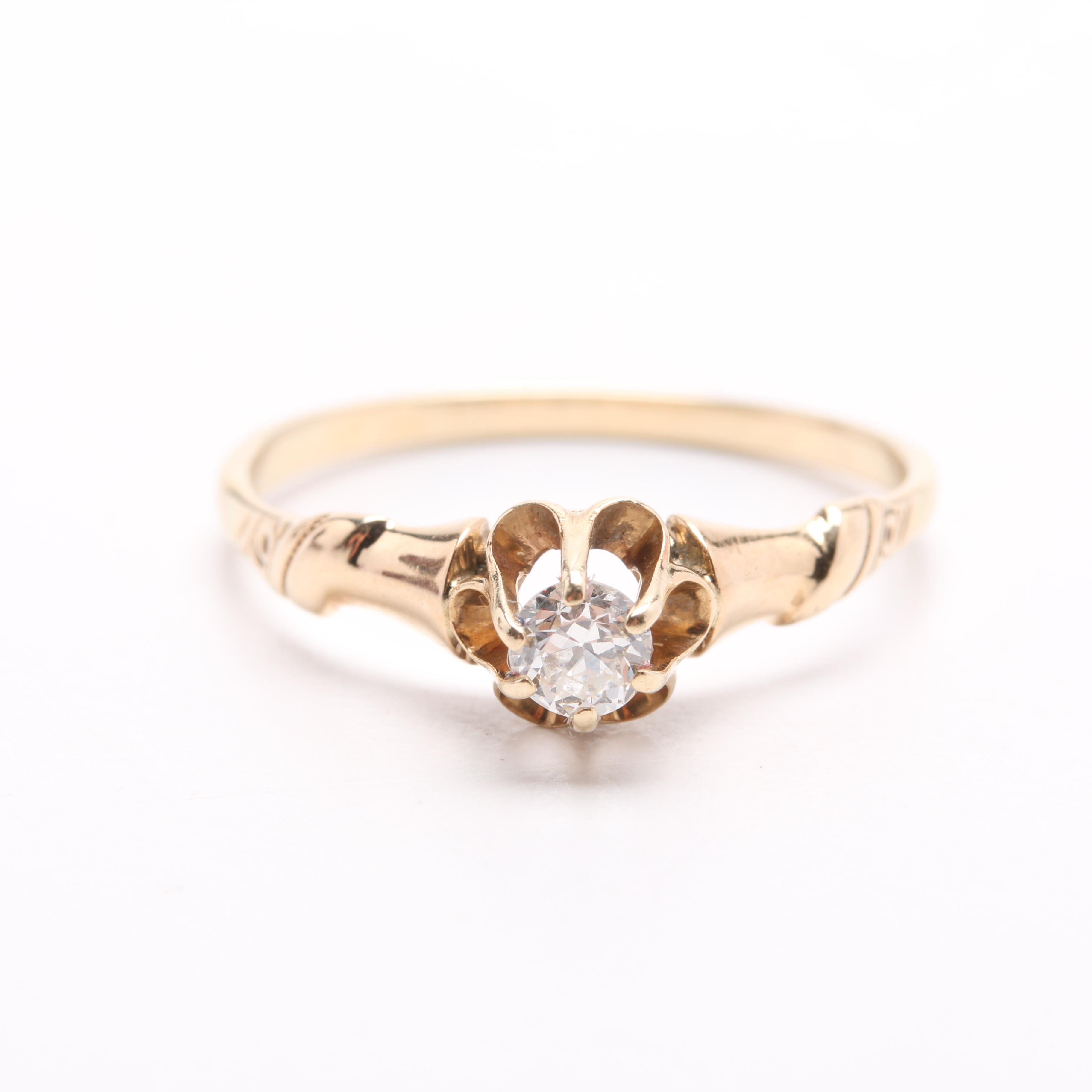 Victorian 14K Yellow Gold Diamond Solitaire Ring