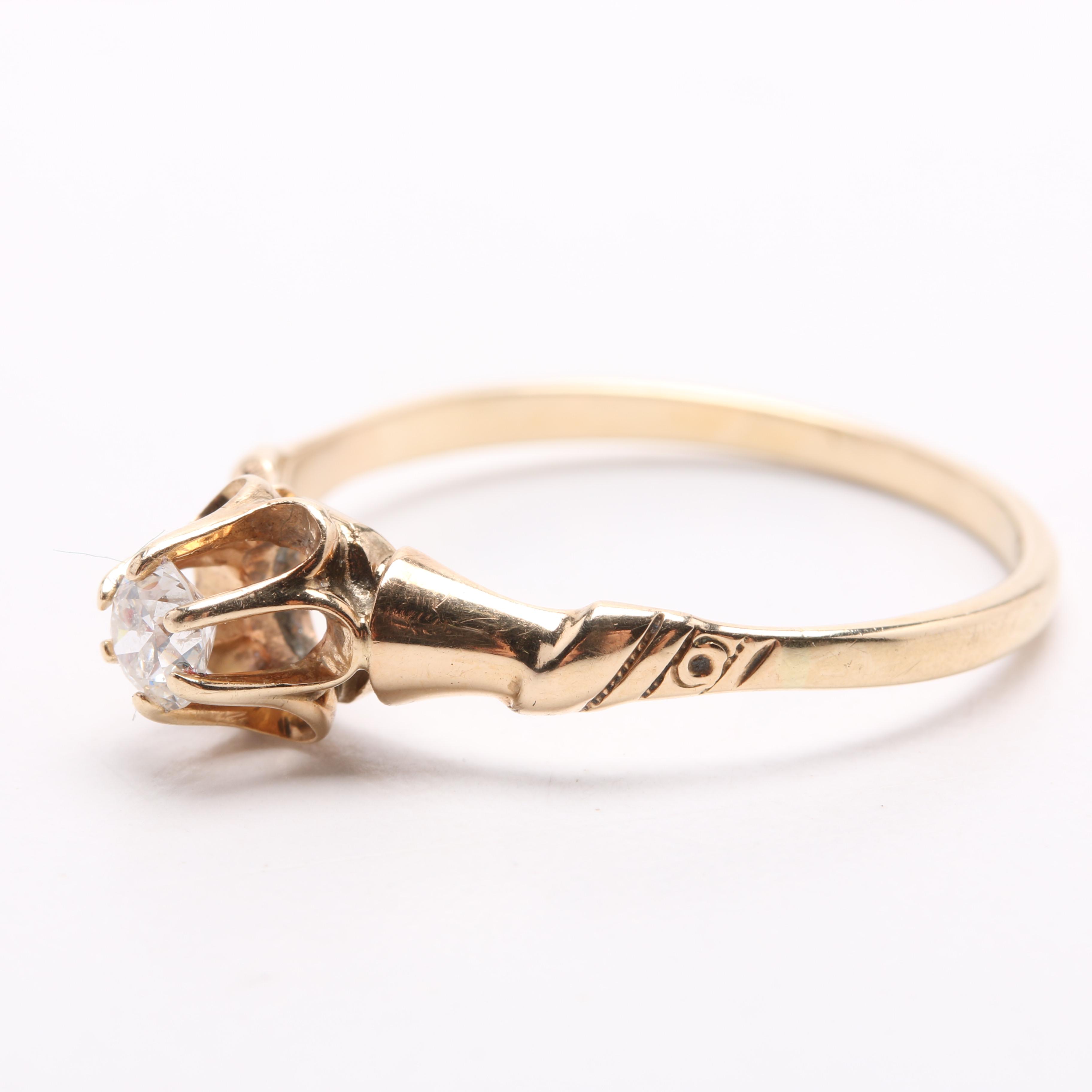 Victorian 14K Yellow Gold Diamond Solitaire Ring