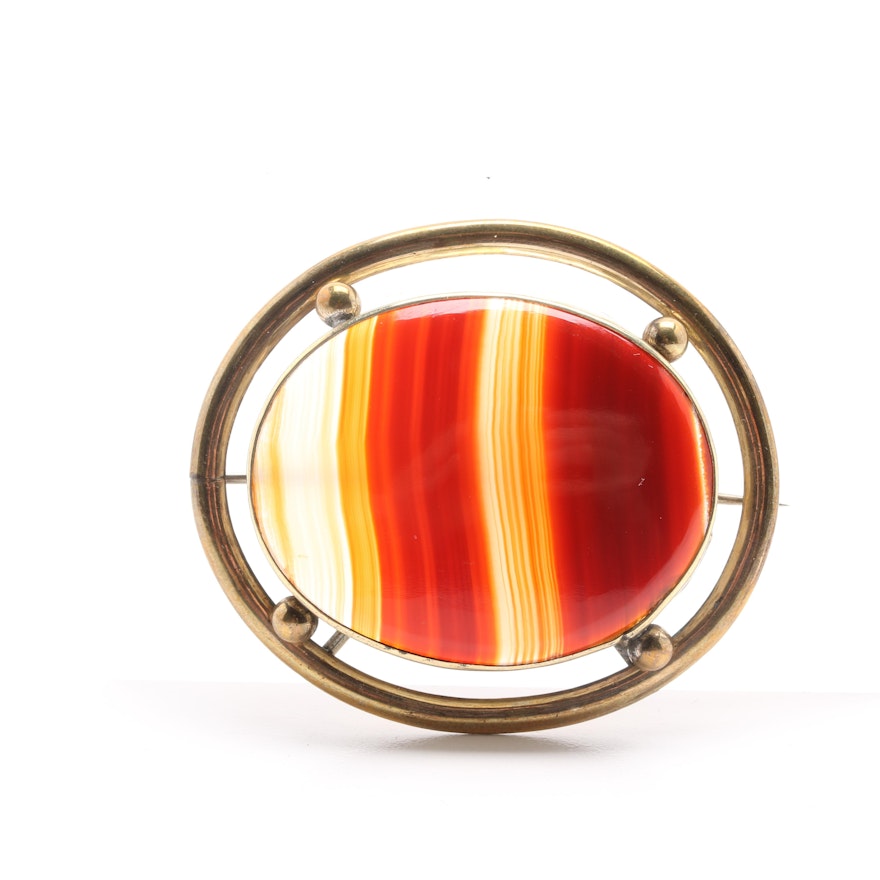 Antique Agate Brooch in Gold Tone Setting