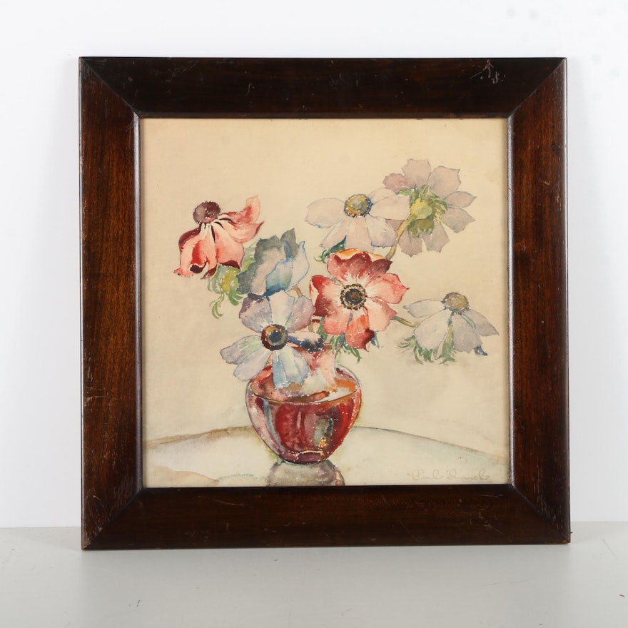 Mid Century Chromolithograph on Paper After Paul Immel Floral Still Life