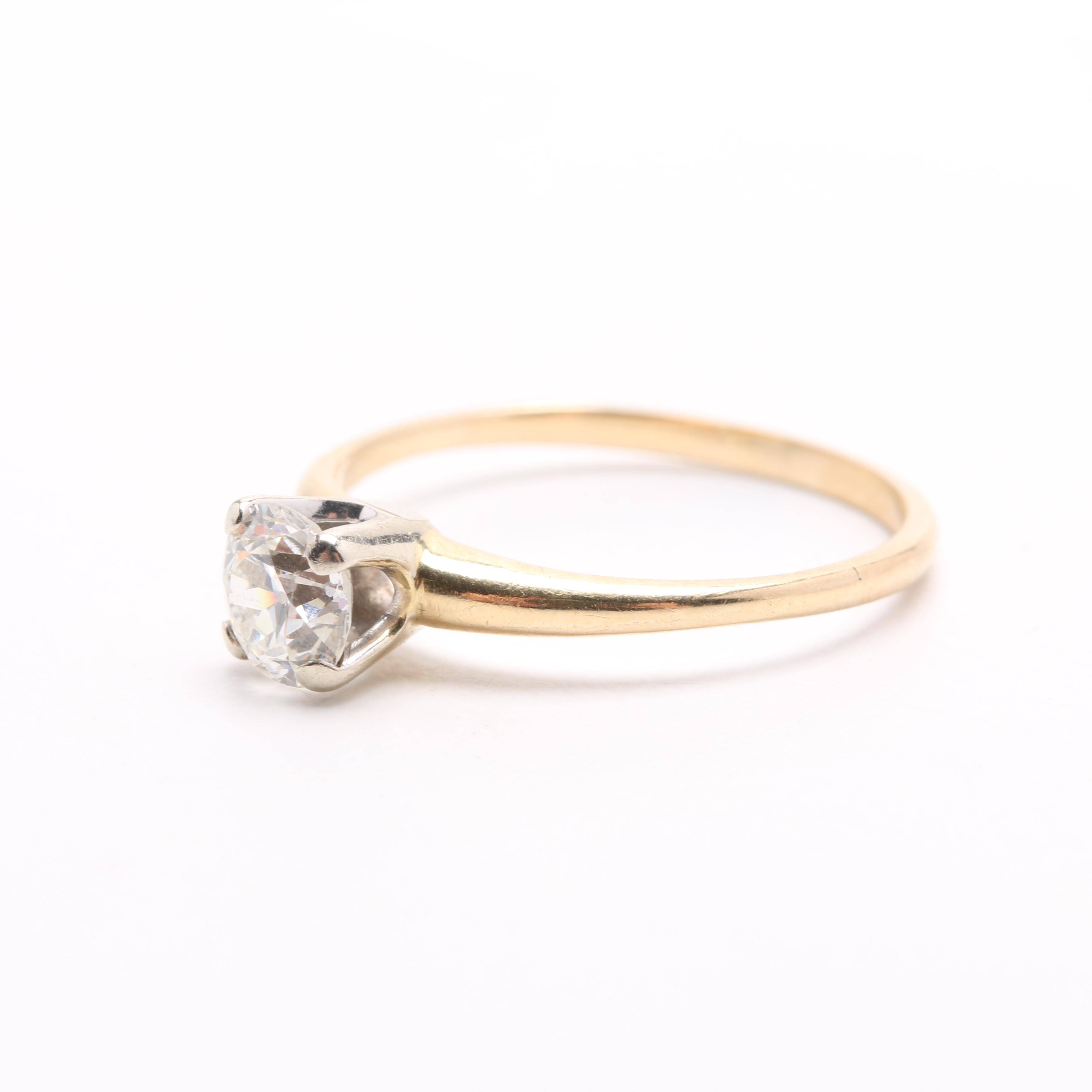 Old European Cut Diamond Solitaire in 14K Yellow Gold Setting