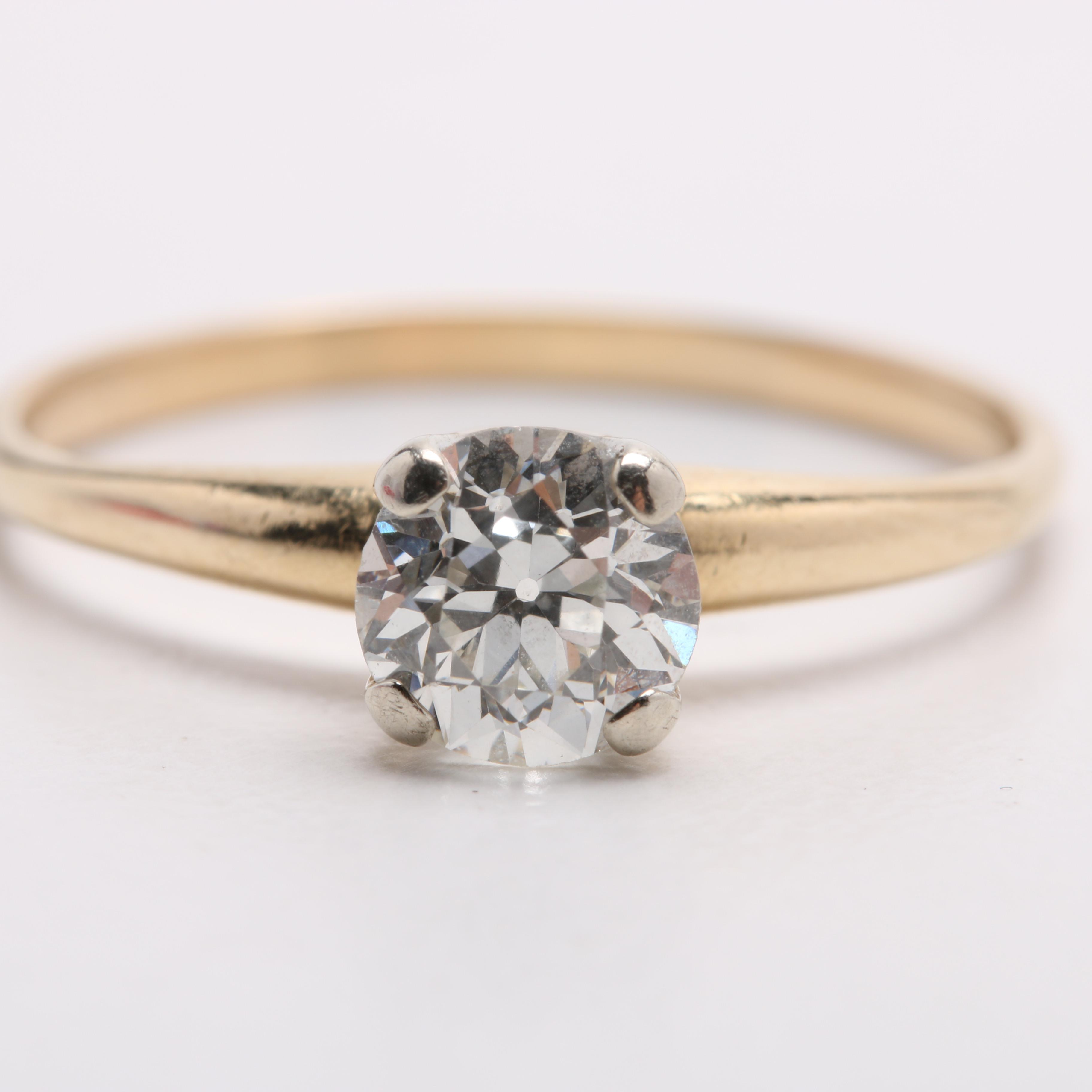 Old European Cut Diamond Solitaire in 14K Yellow Gold Setting
