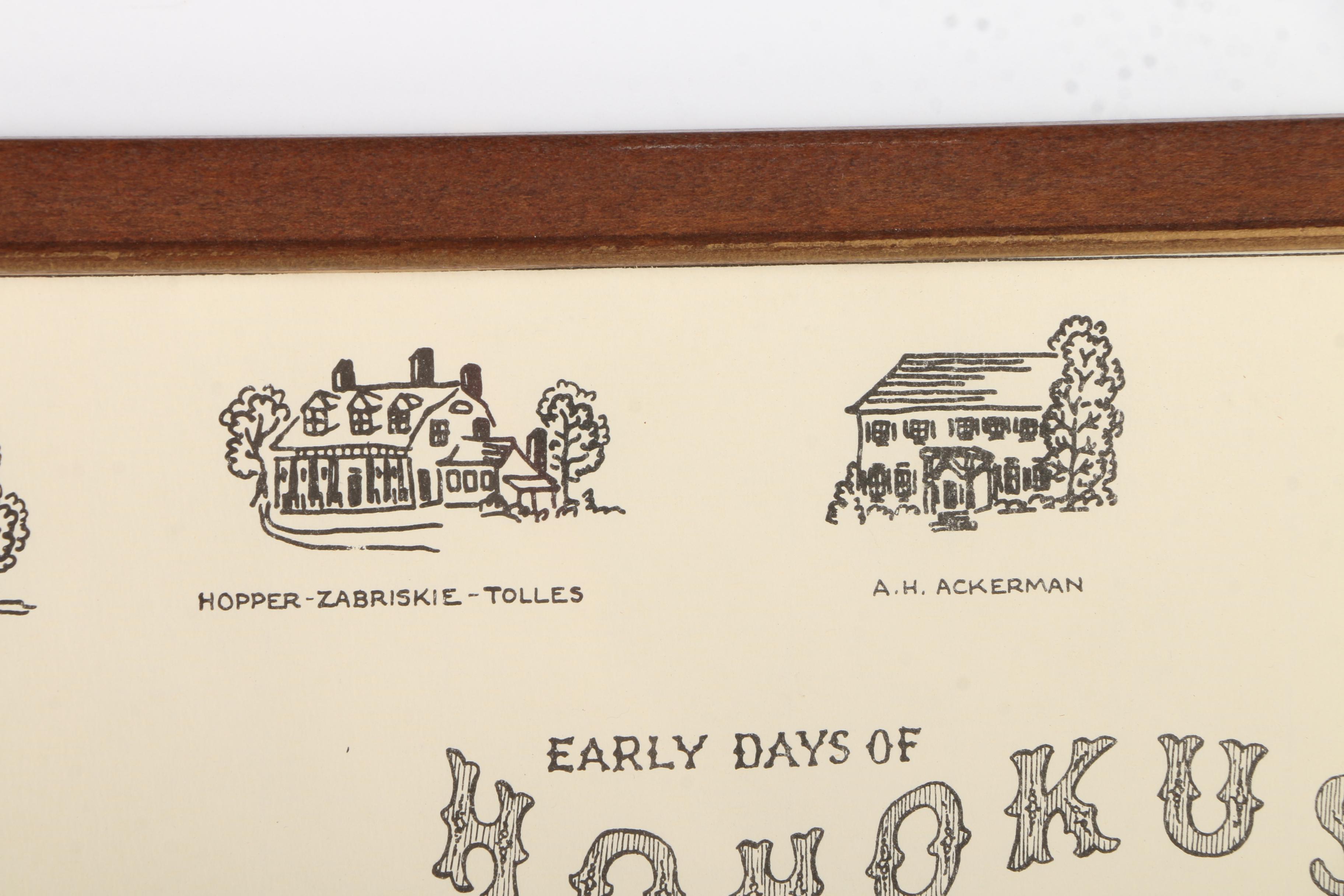 Framed Lithograph Informational Map "Early Days of Ho-Ho-Kus"