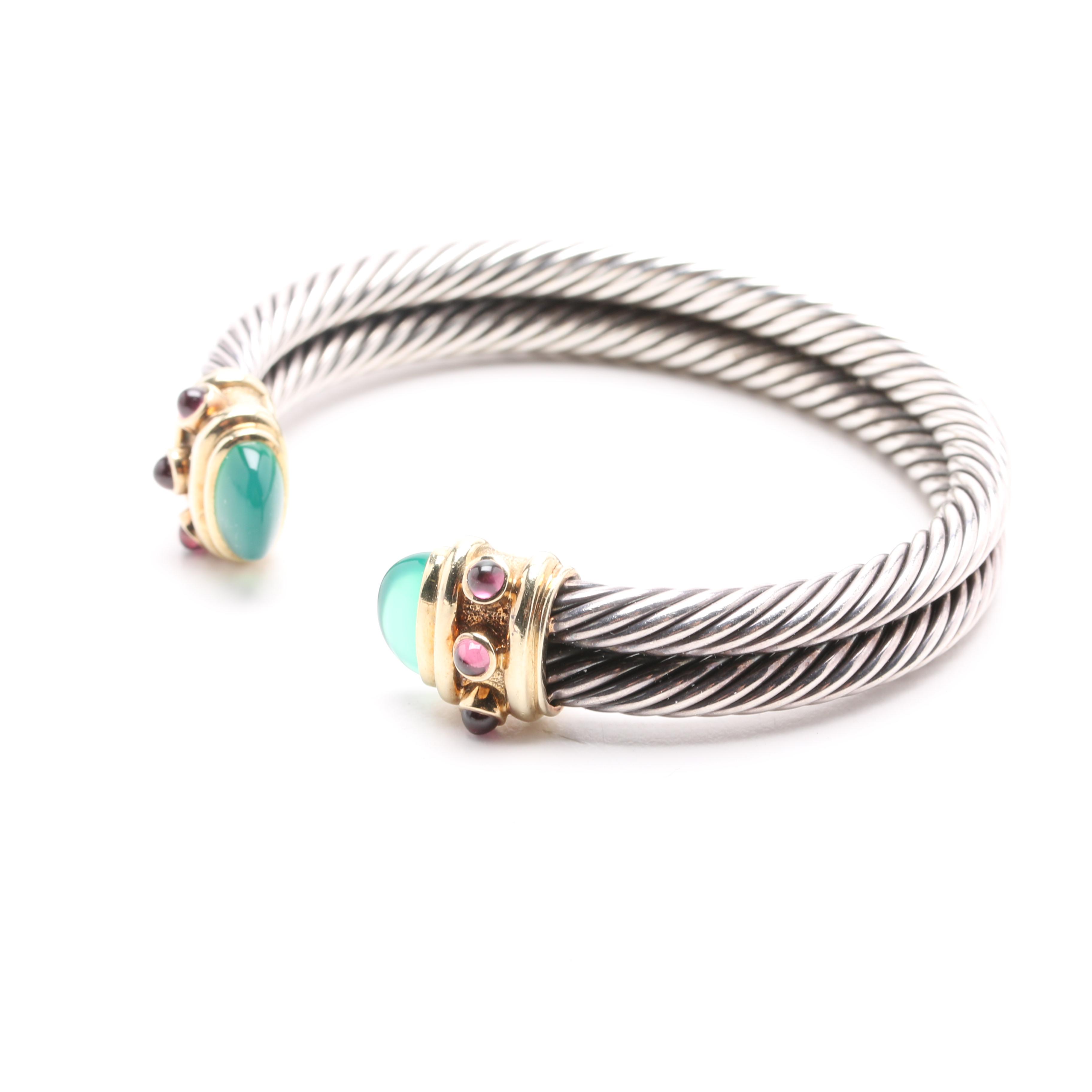 David Yurman Sterling Silver and 14K Yellow Gold Cable Bracelet