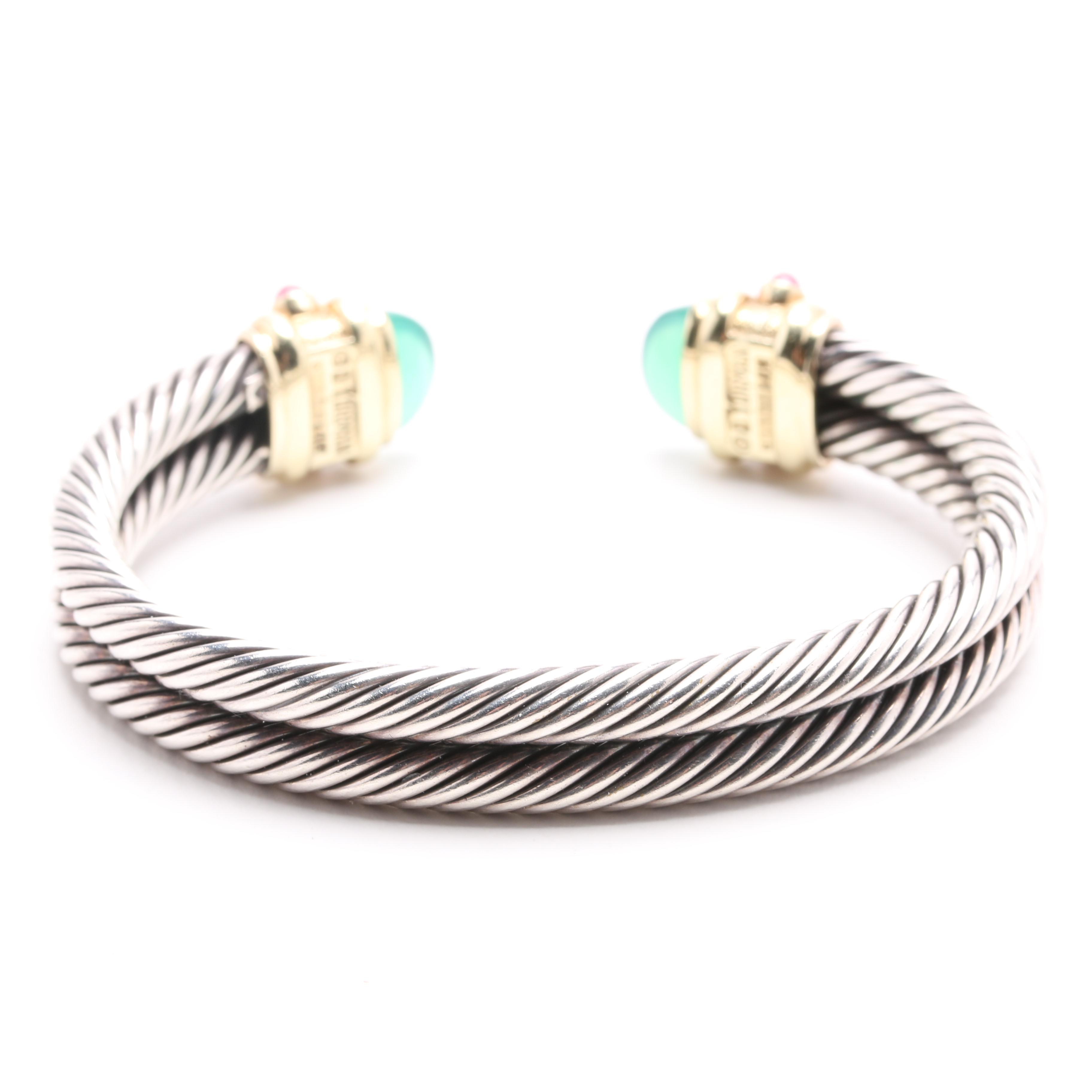 David Yurman Sterling Silver and 14K Yellow Gold Cable Bracelet