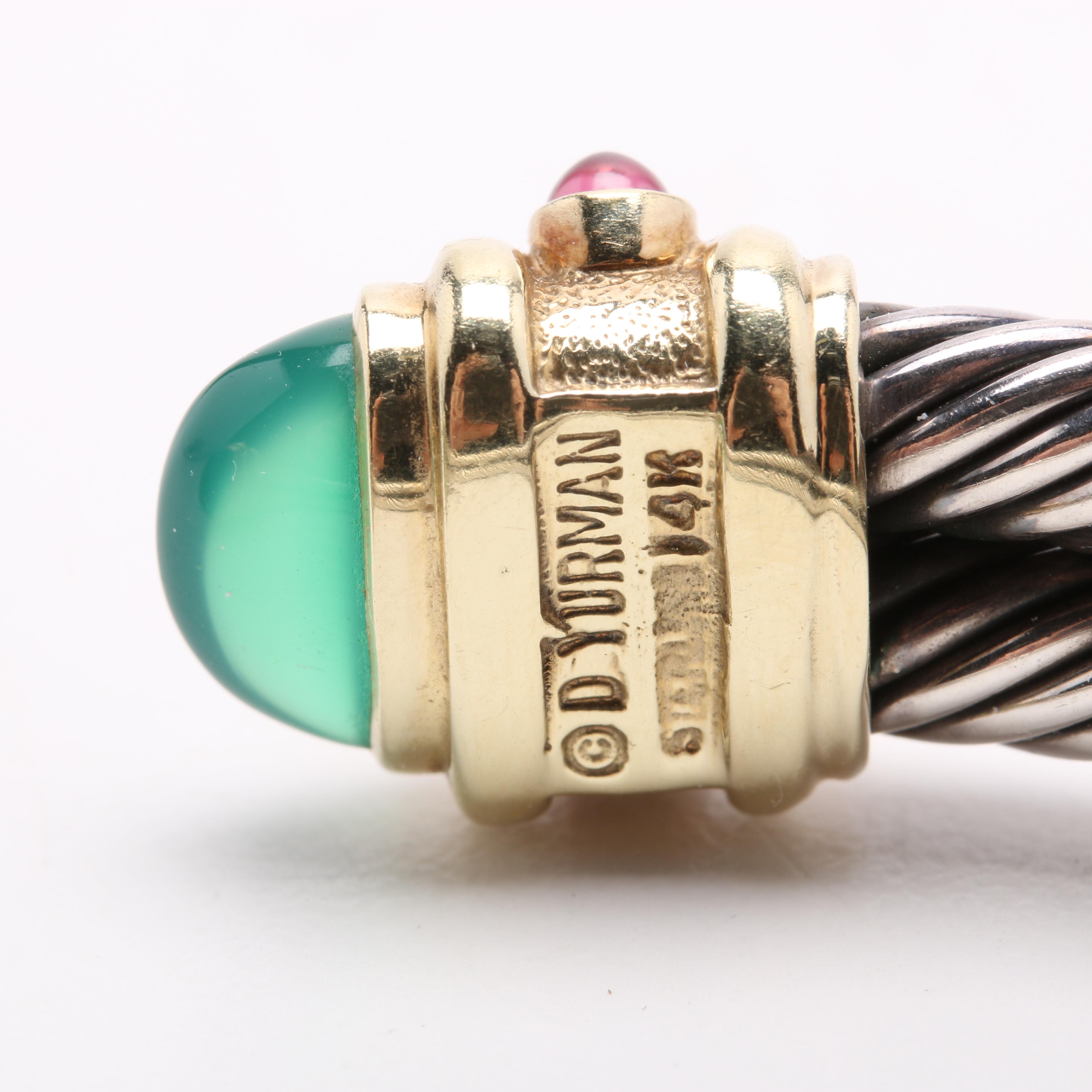 David Yurman Sterling Silver and 14K Yellow Gold Cable Bracelet