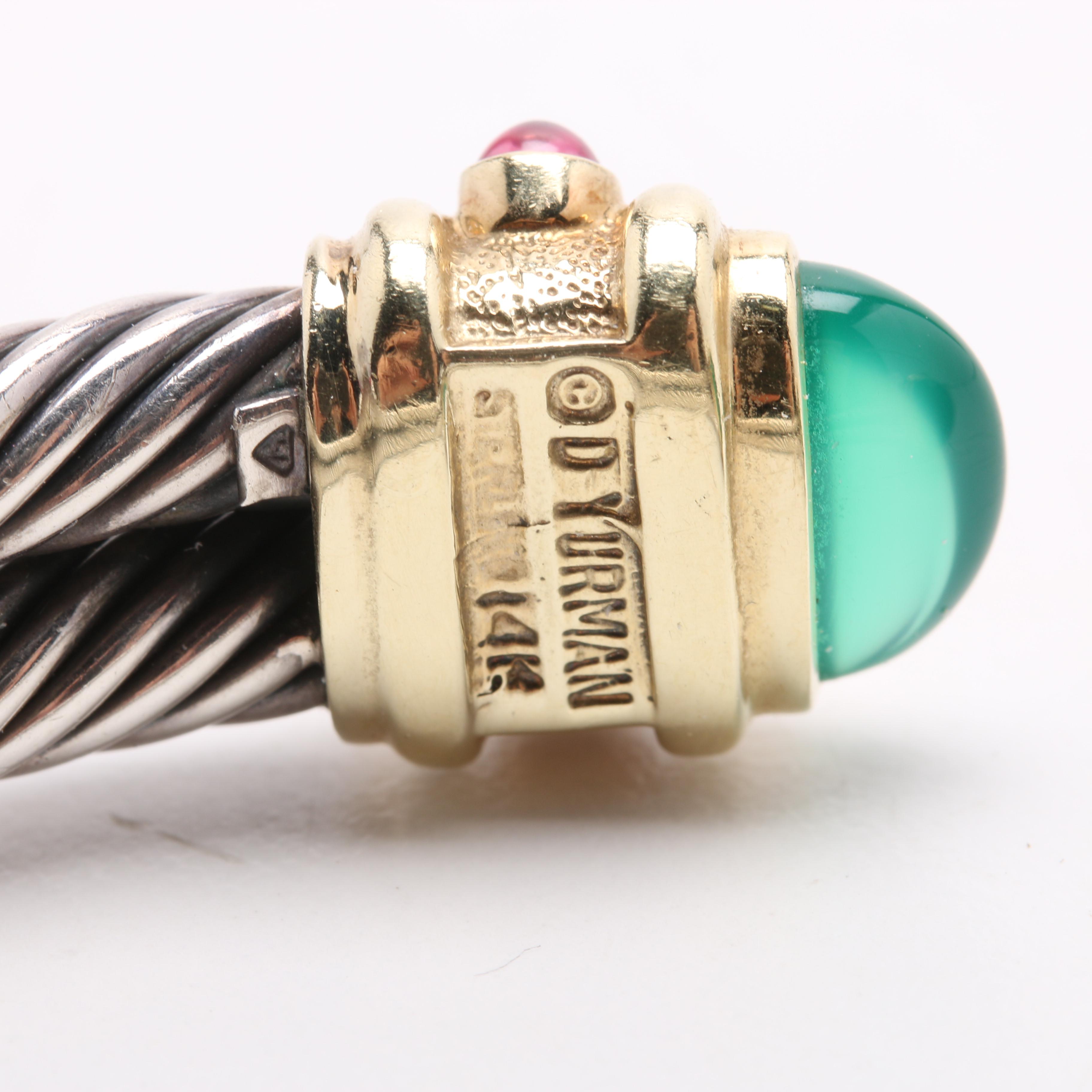 David Yurman Sterling Silver and 14K Yellow Gold Cable Bracelet