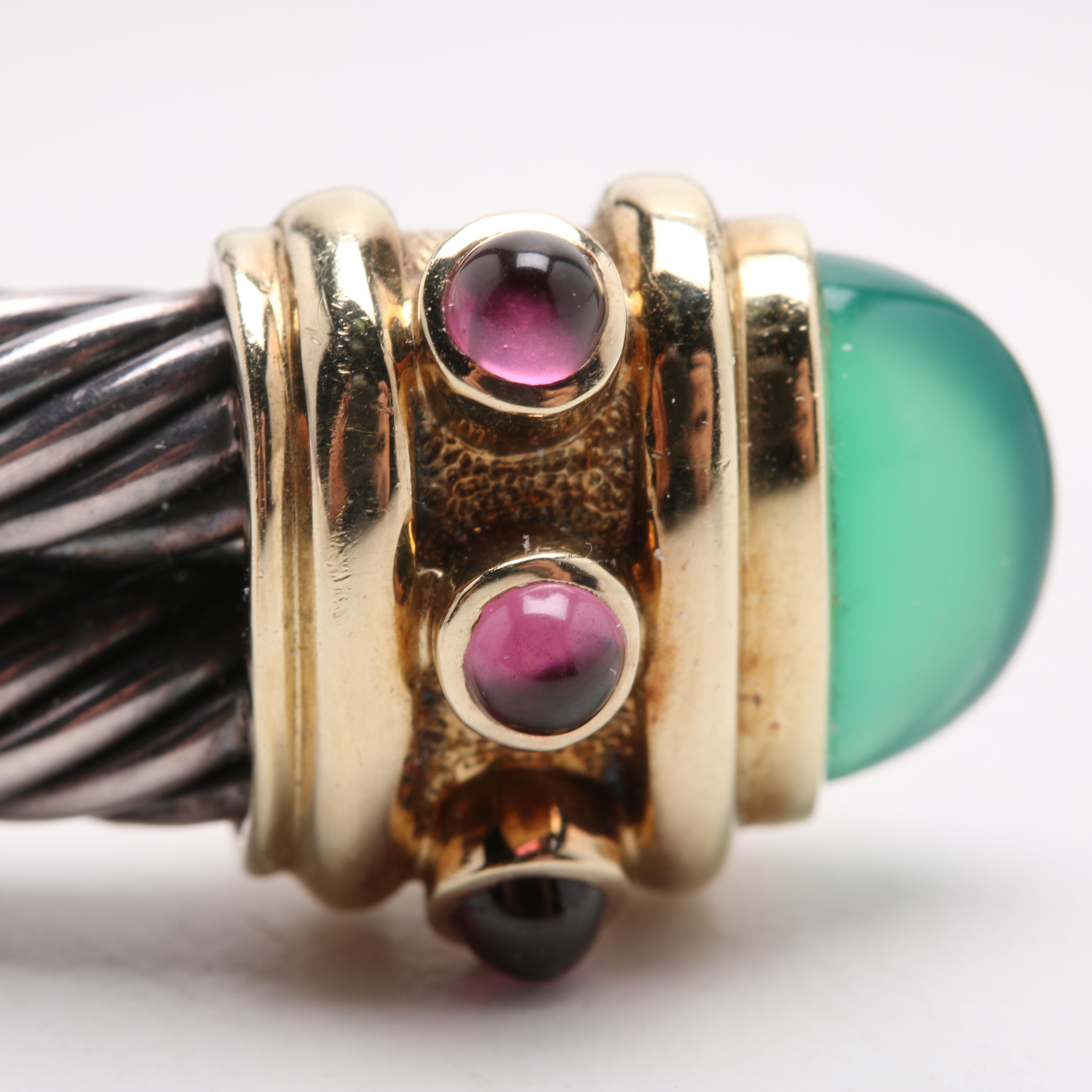 David Yurman Sterling Silver and 14K Yellow Gold Cable Bracelet