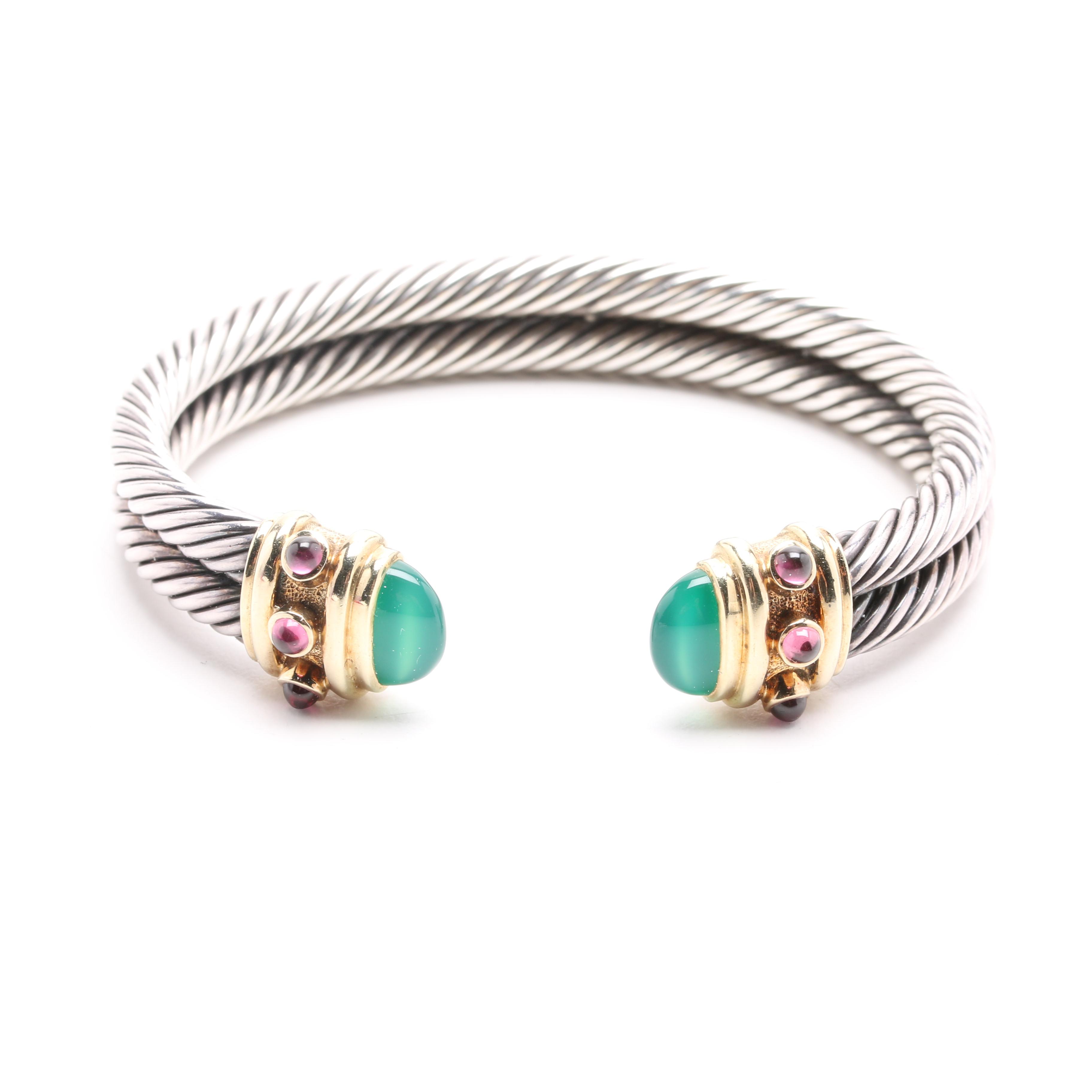 David Yurman Sterling Silver and 14K Yellow Gold Cable Bracelet