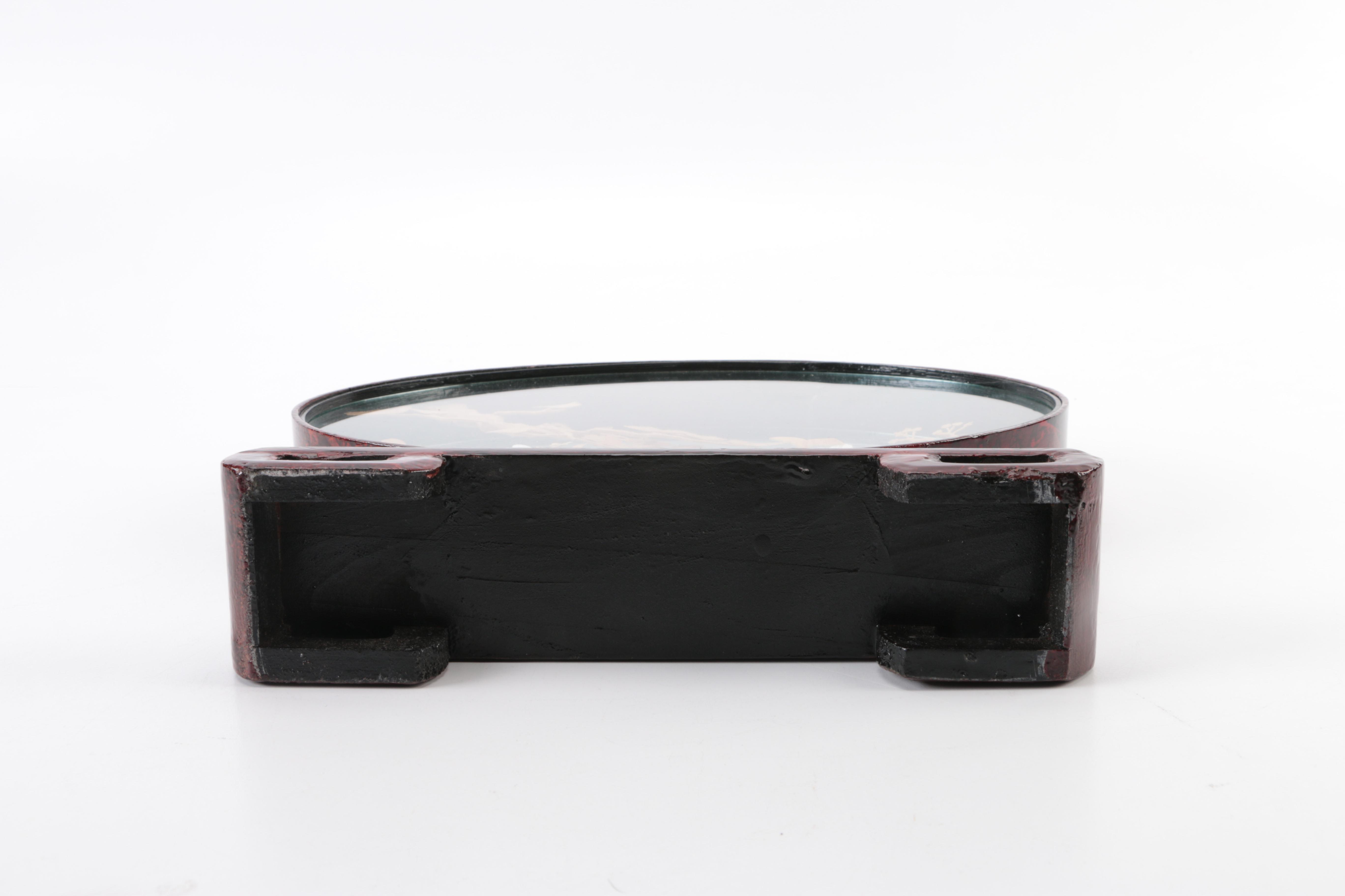 Chinese Oval Wood Framed Carved Cork Diorama