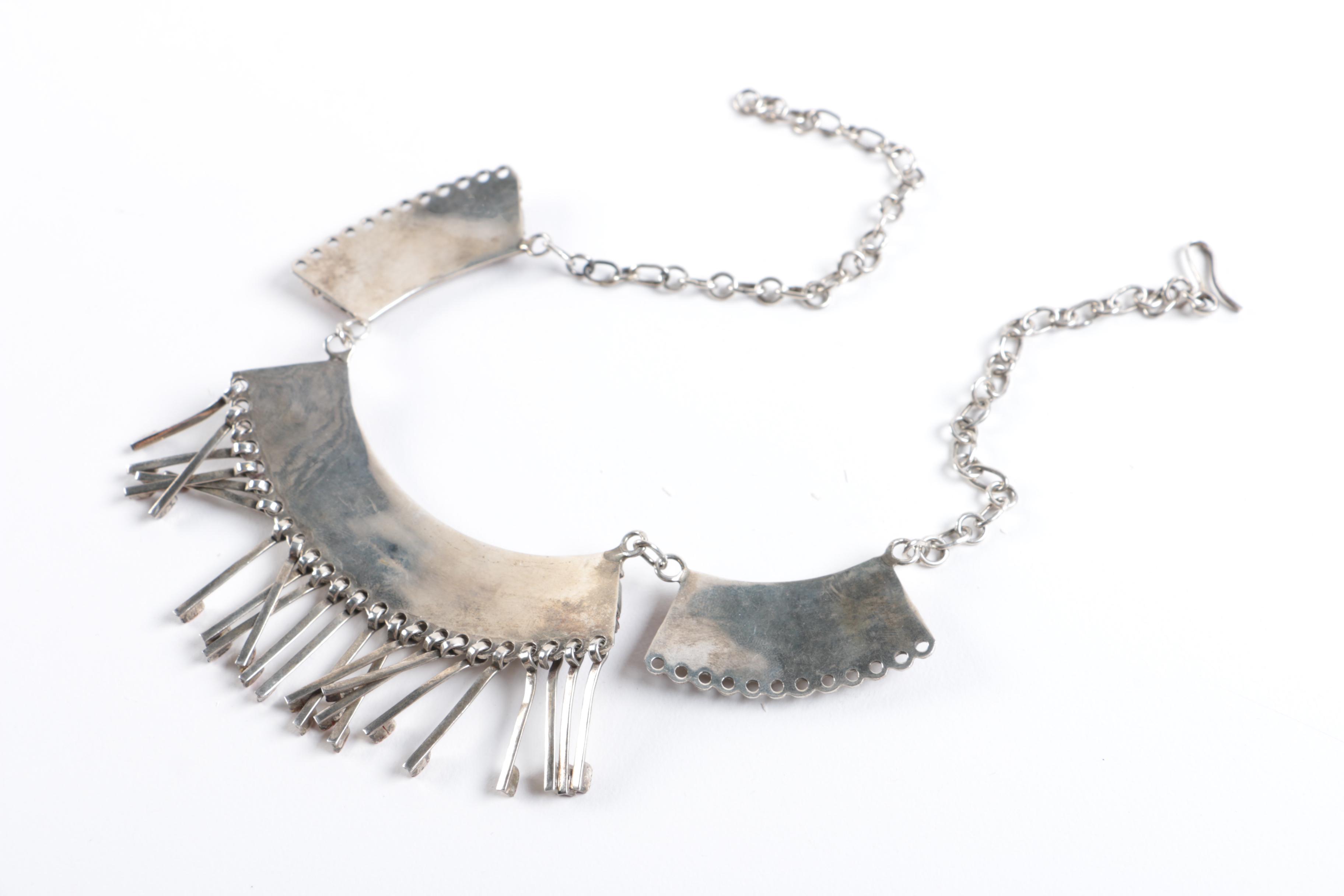 Sterling Silver and Coral Needlepoint Necklace