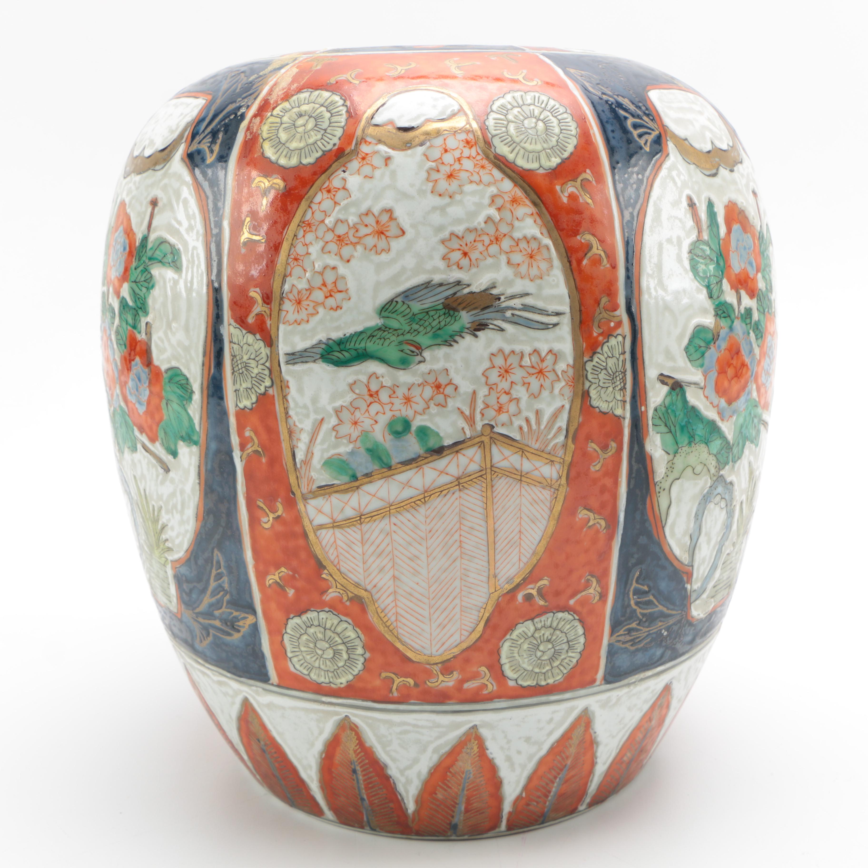 East Asian Urn Planter with Wooden Stand