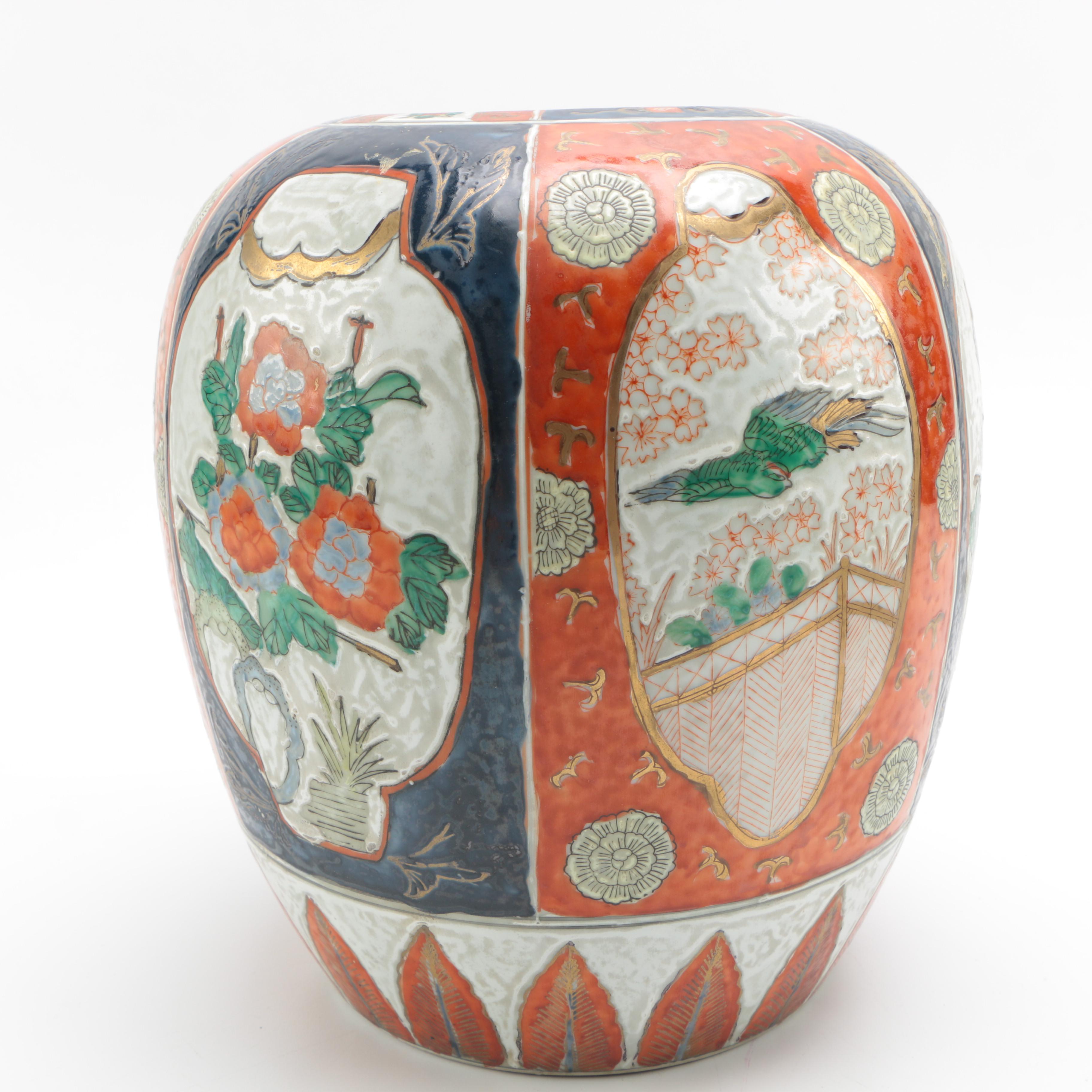 East Asian Urn Planter with Wooden Stand