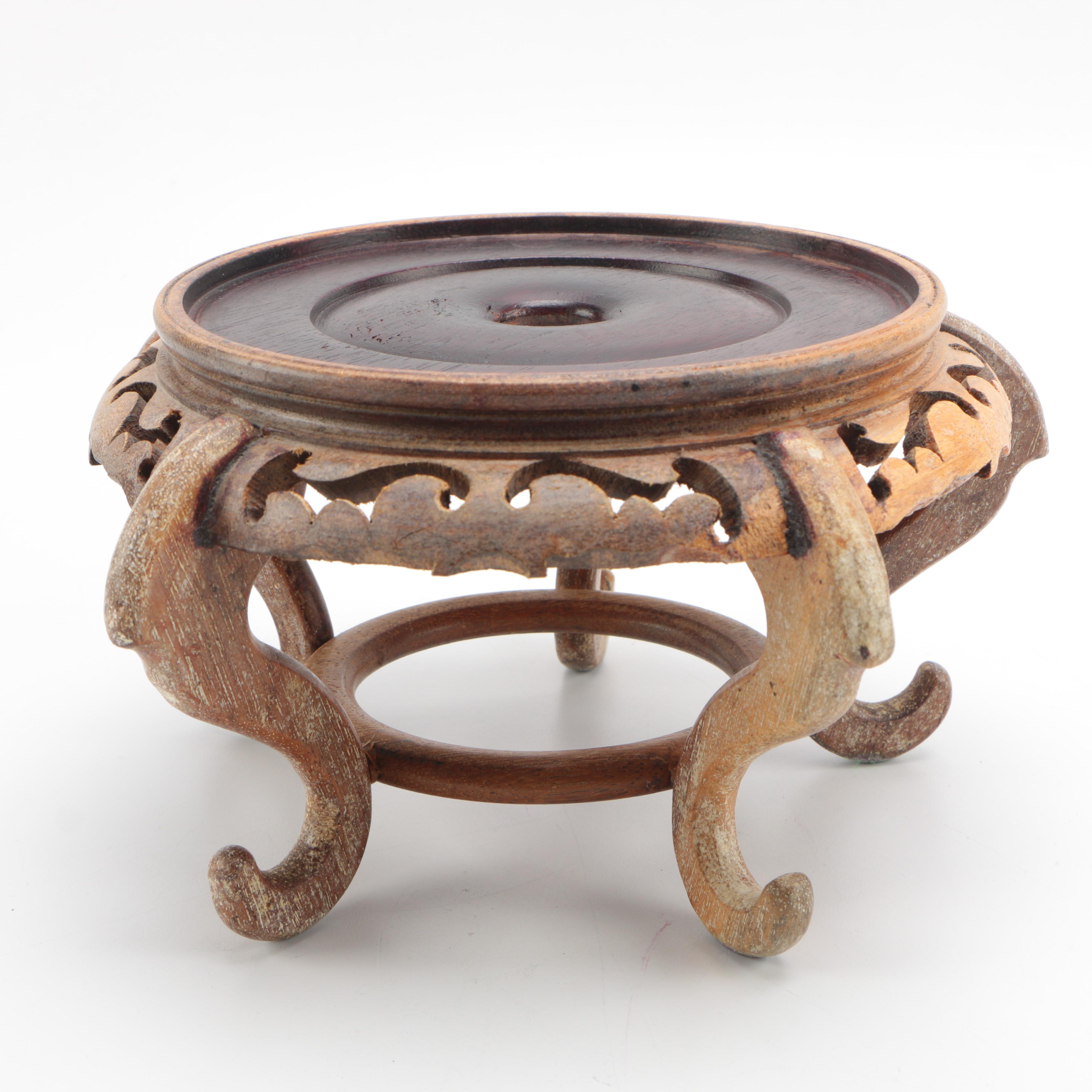 East Asian Urn Planter with Wooden Stand