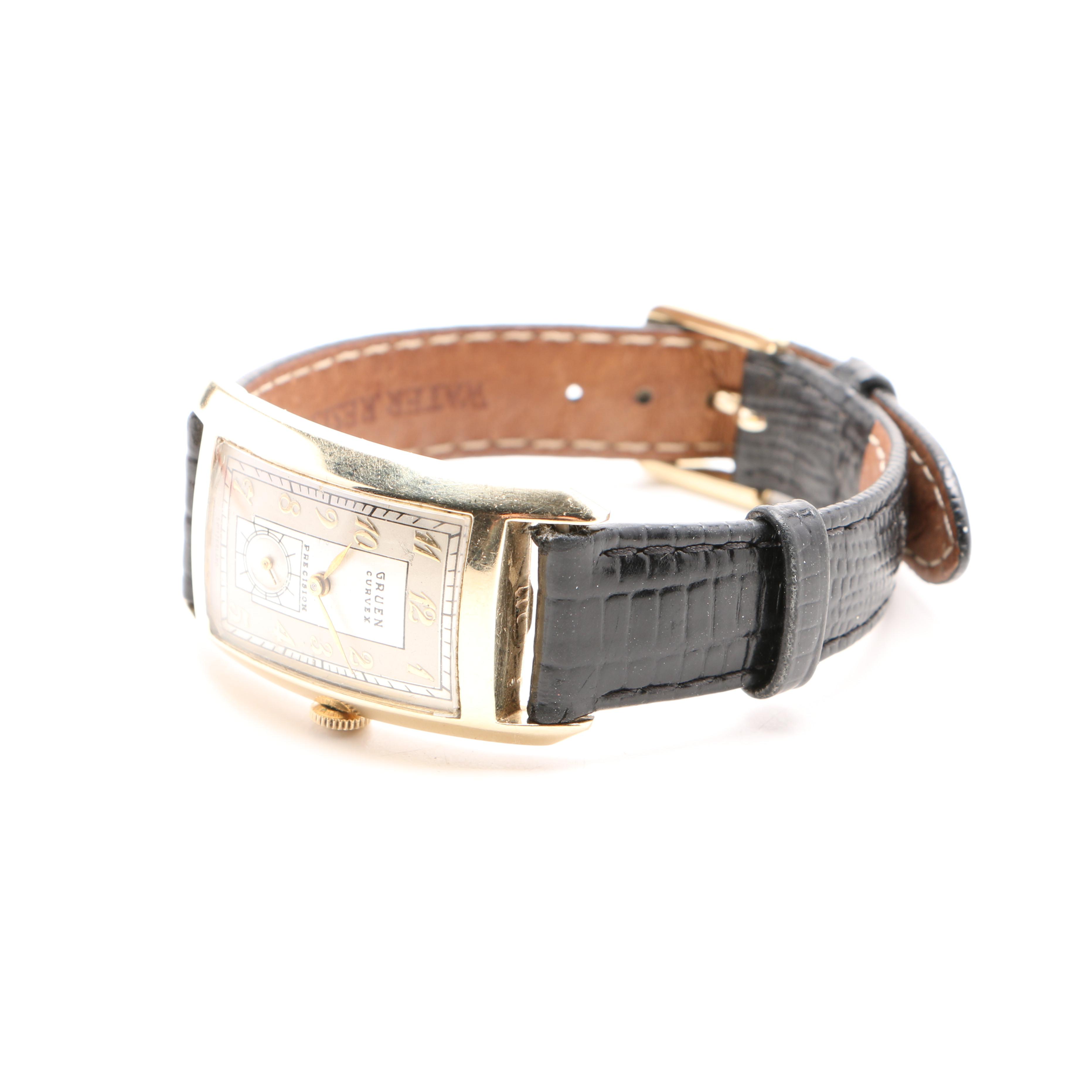 Vintage Gruen 14K Yellow Gold Curvex Precision Tank Watch