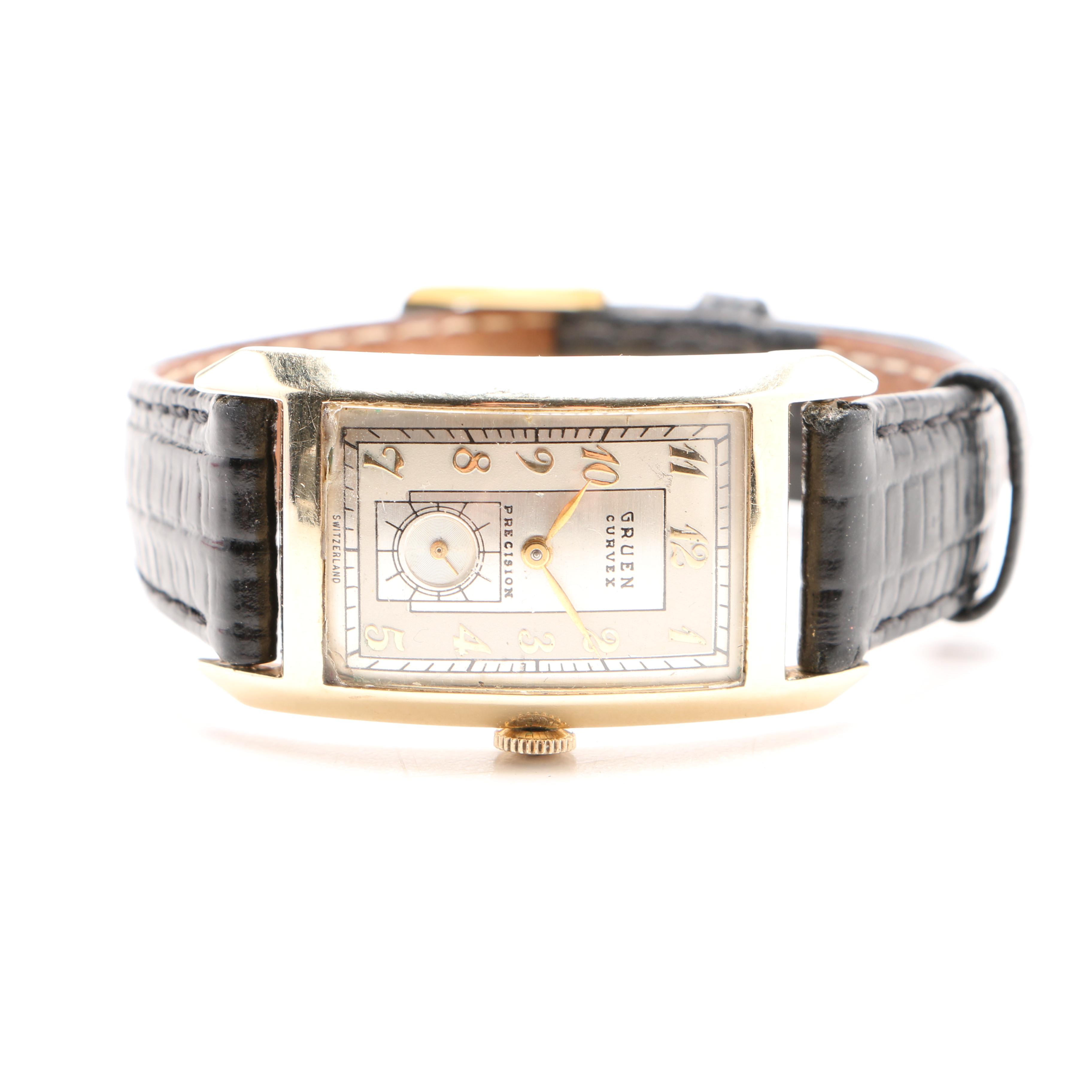 Vintage Gruen 14K Yellow Gold Curvex Precision Tank Watch