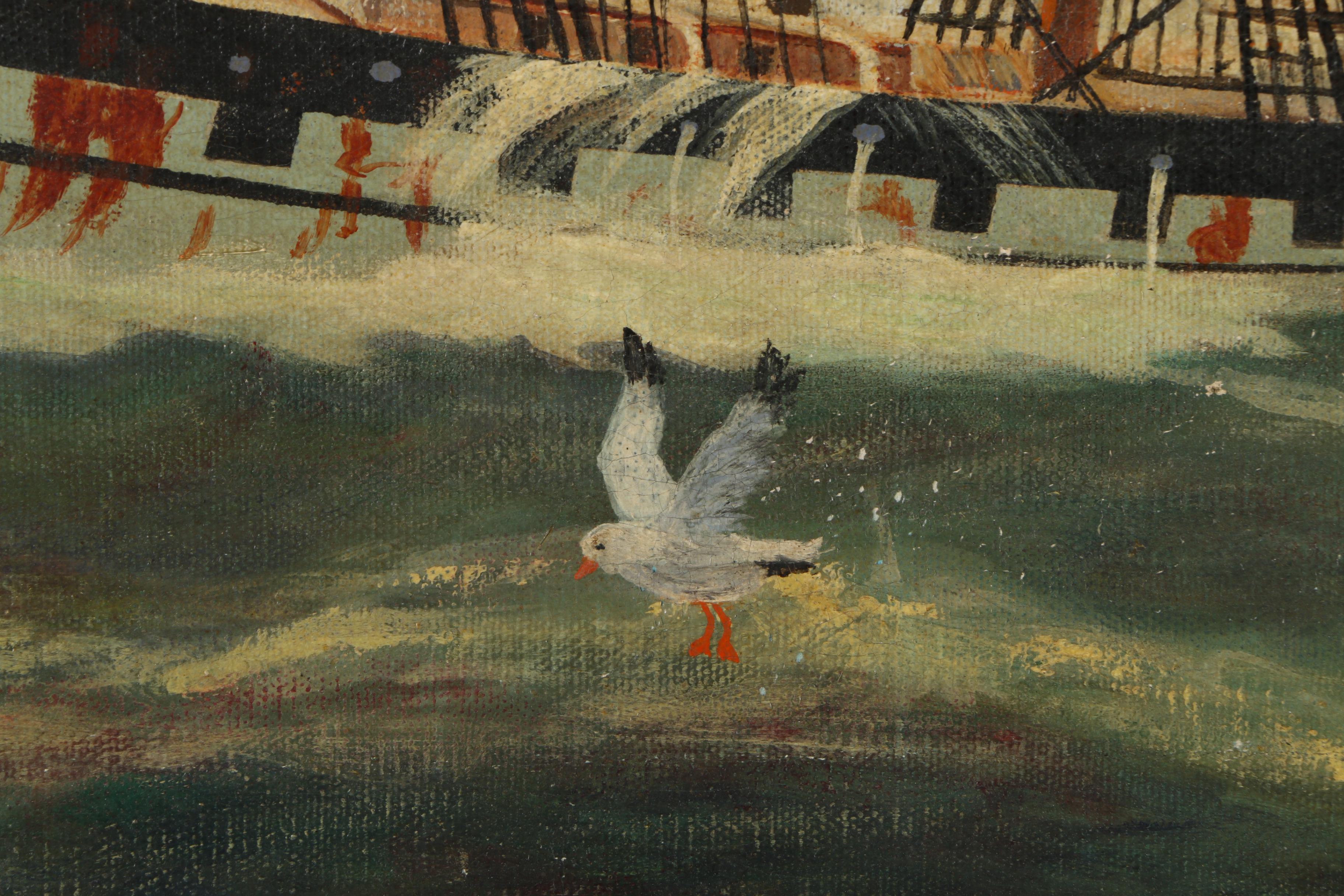 August Allemow 1939 Oil Painting on Canvas of Clipper Ship at Sunset