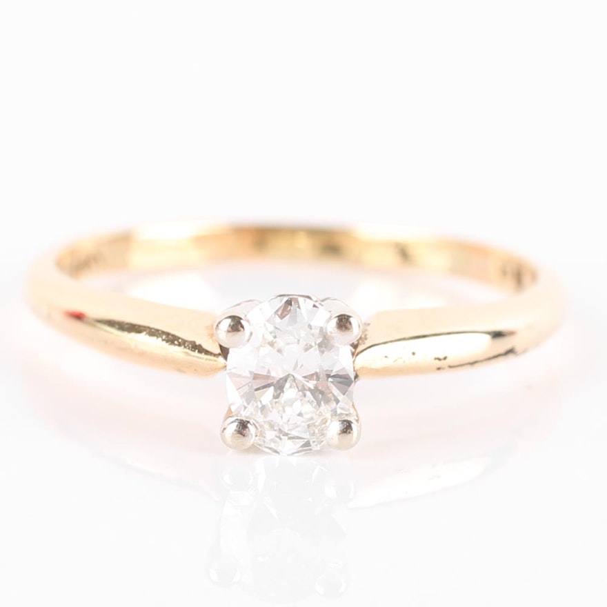 14K Yellow Gold Oval Diamond Solitaire Ring