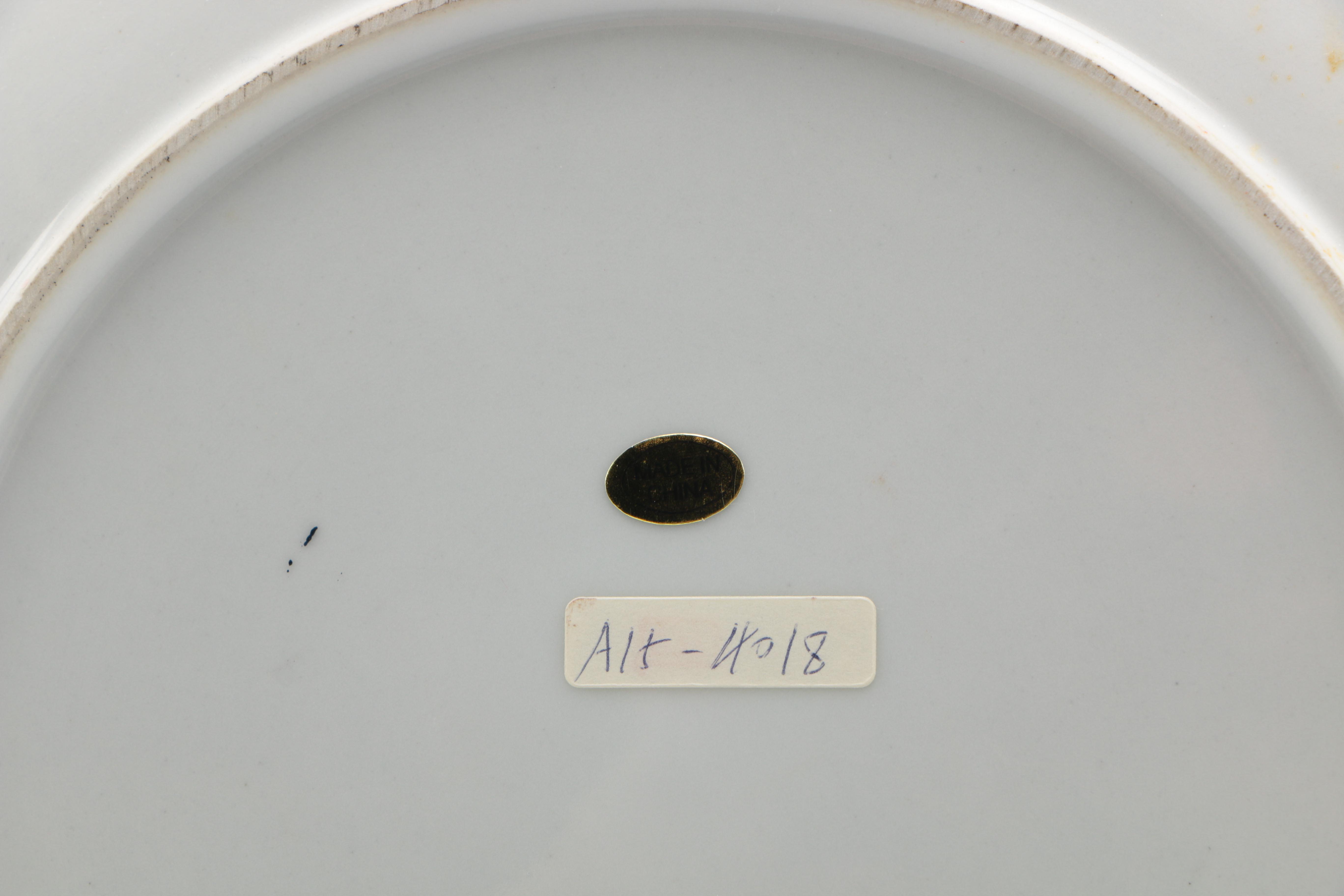 Pair of Palm Tree Decor Ceramic Plates With Wooden Stand