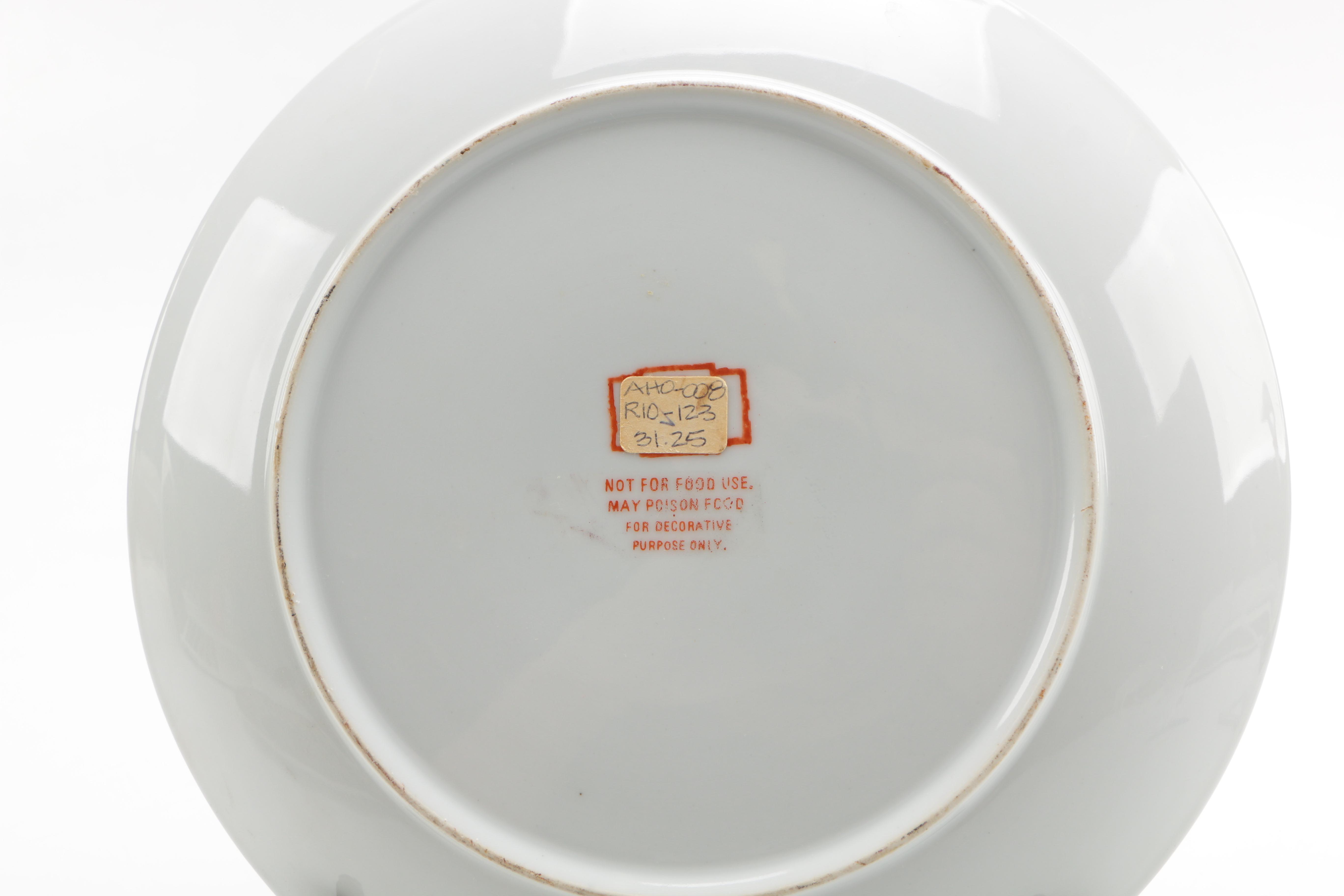 Pair of Palm Tree Decor Ceramic Plates With Wooden Stand