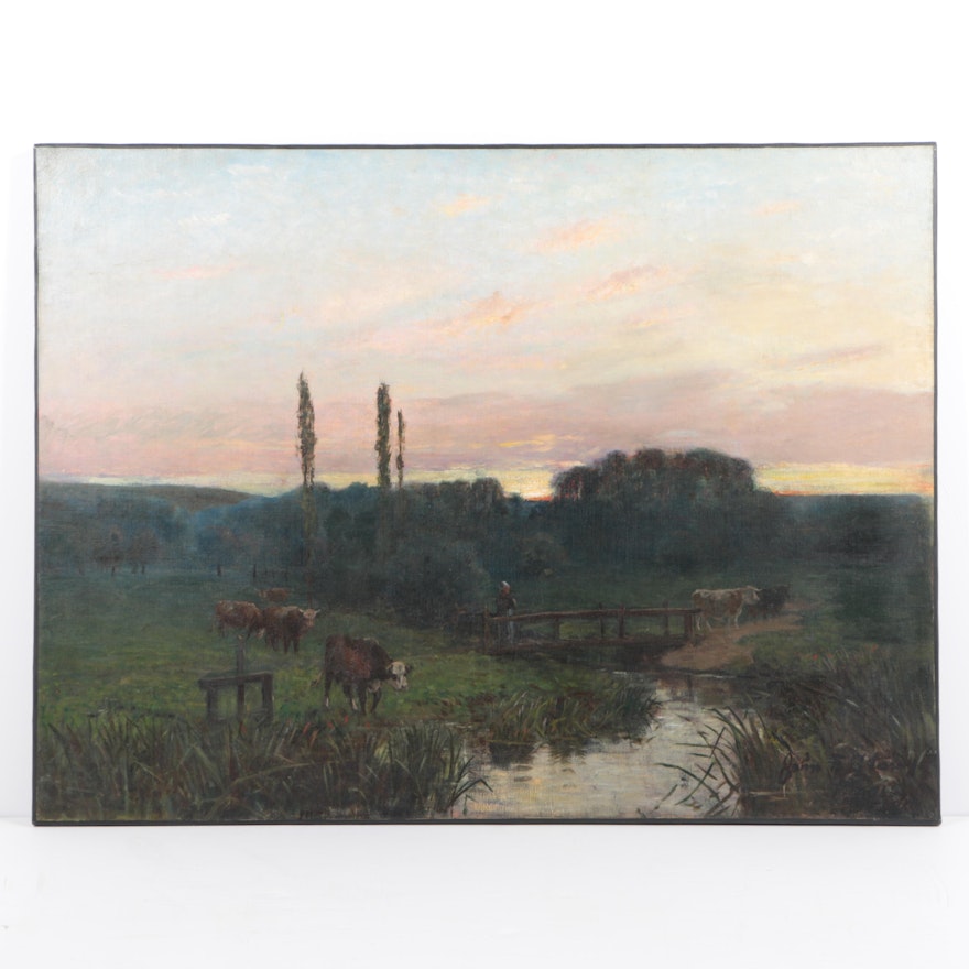 John Franklin Stacey Oil Painting on Board of Farm Landscape