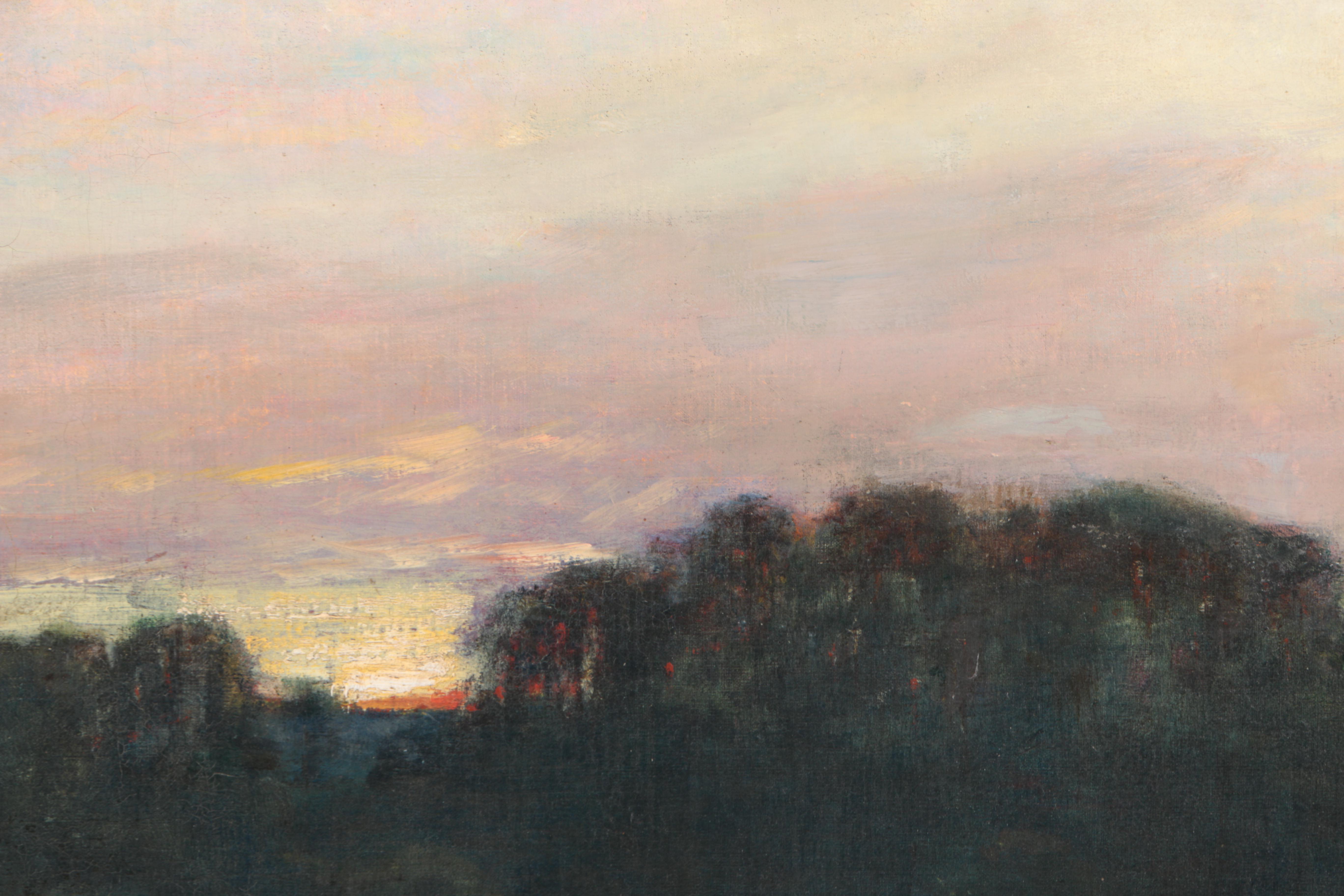 John Franklin Stacey Oil Painting on Board of Farm Landscape