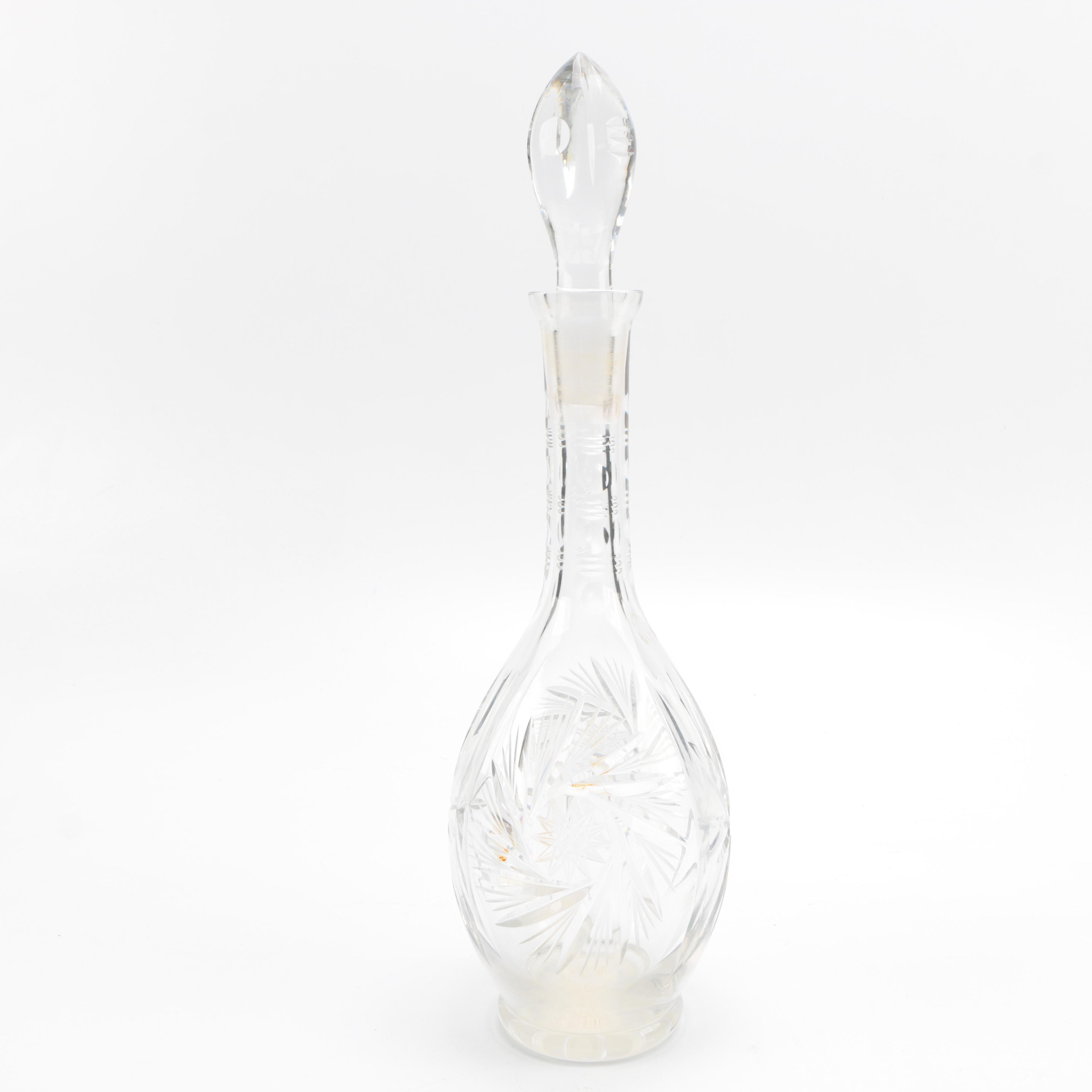 Vintage Glass Decanter With Etched Pattern