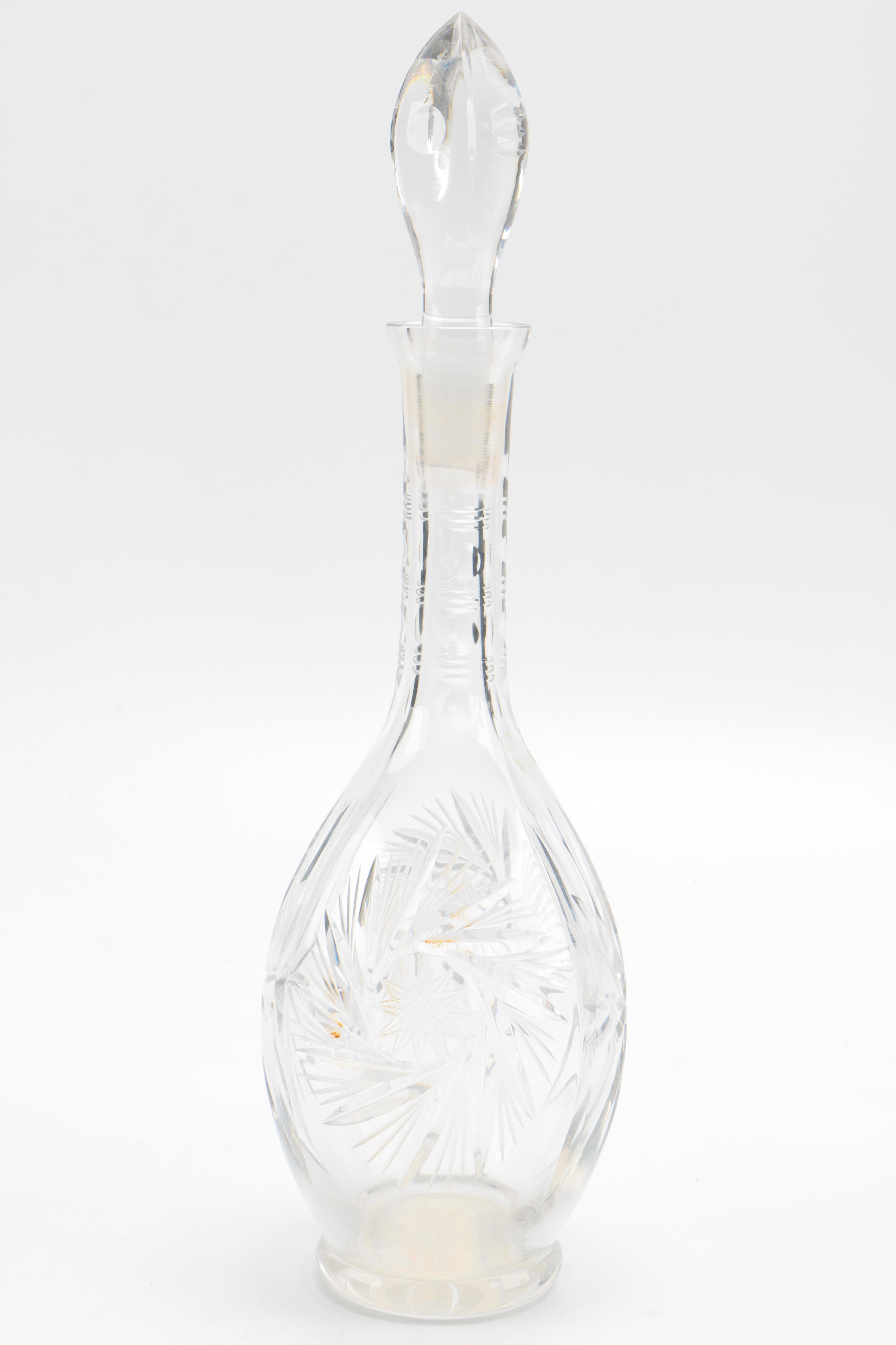 Vintage Glass Decanter With Etched Pattern
