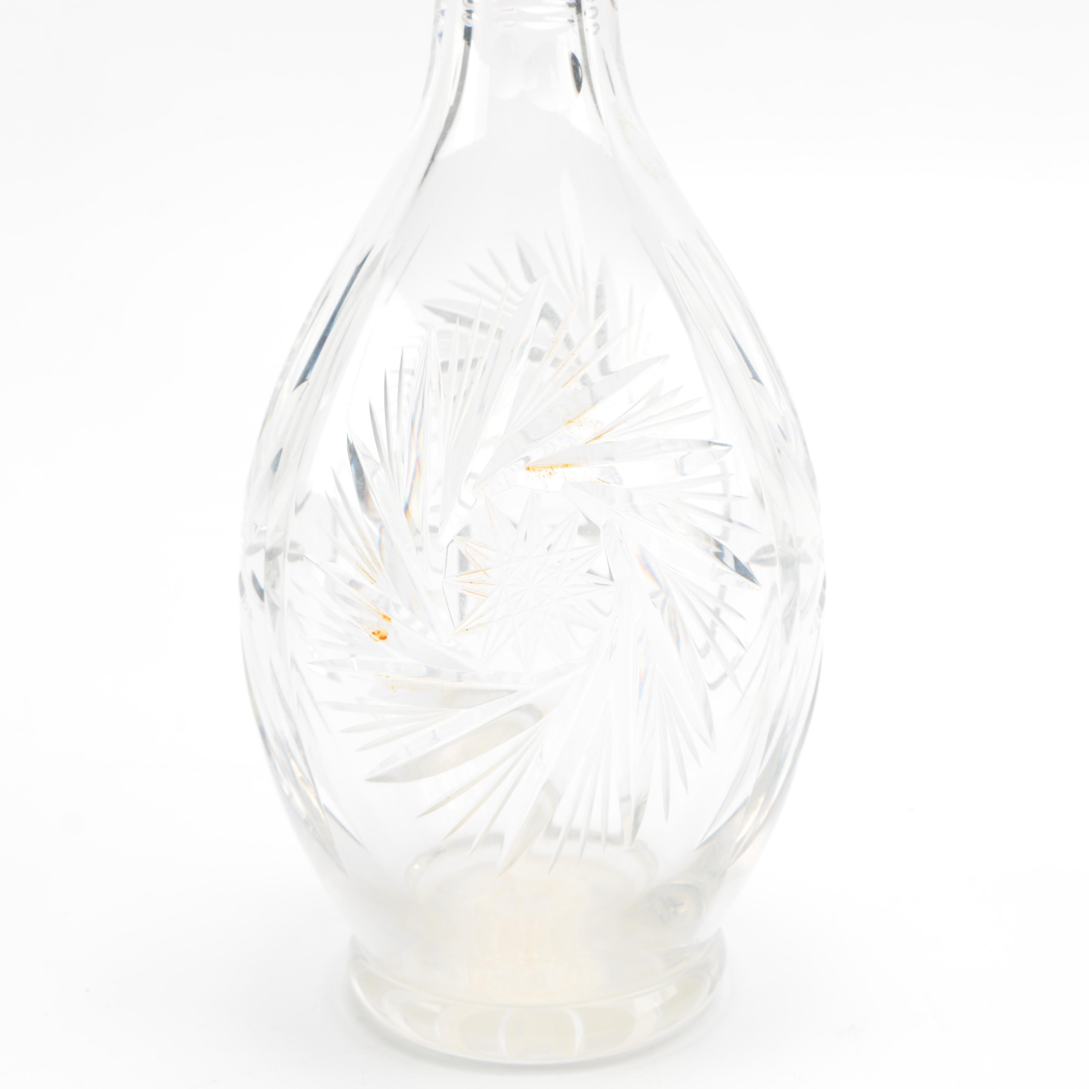 Vintage Glass Decanter With Etched Pattern