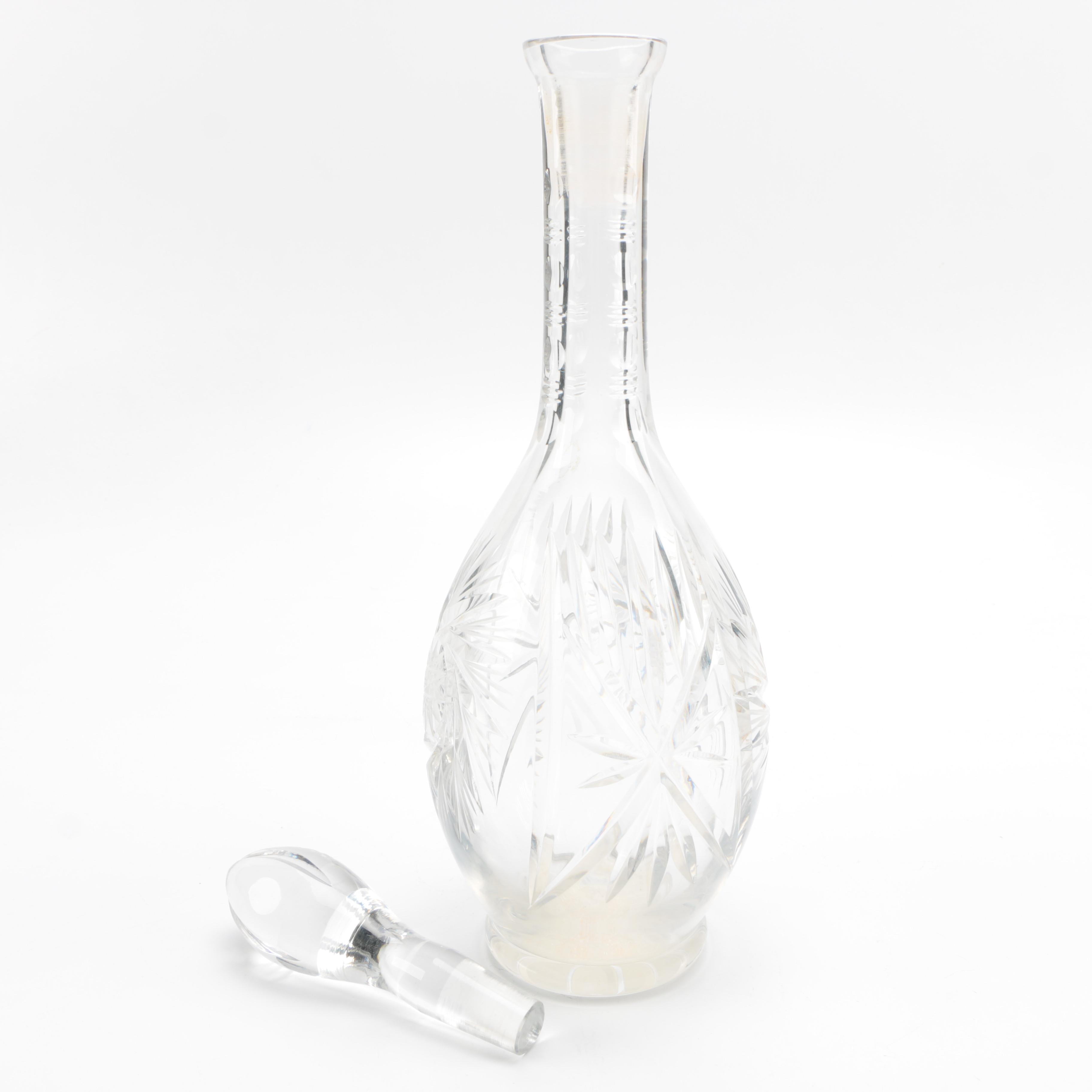 Vintage Glass Decanter With Etched Pattern
