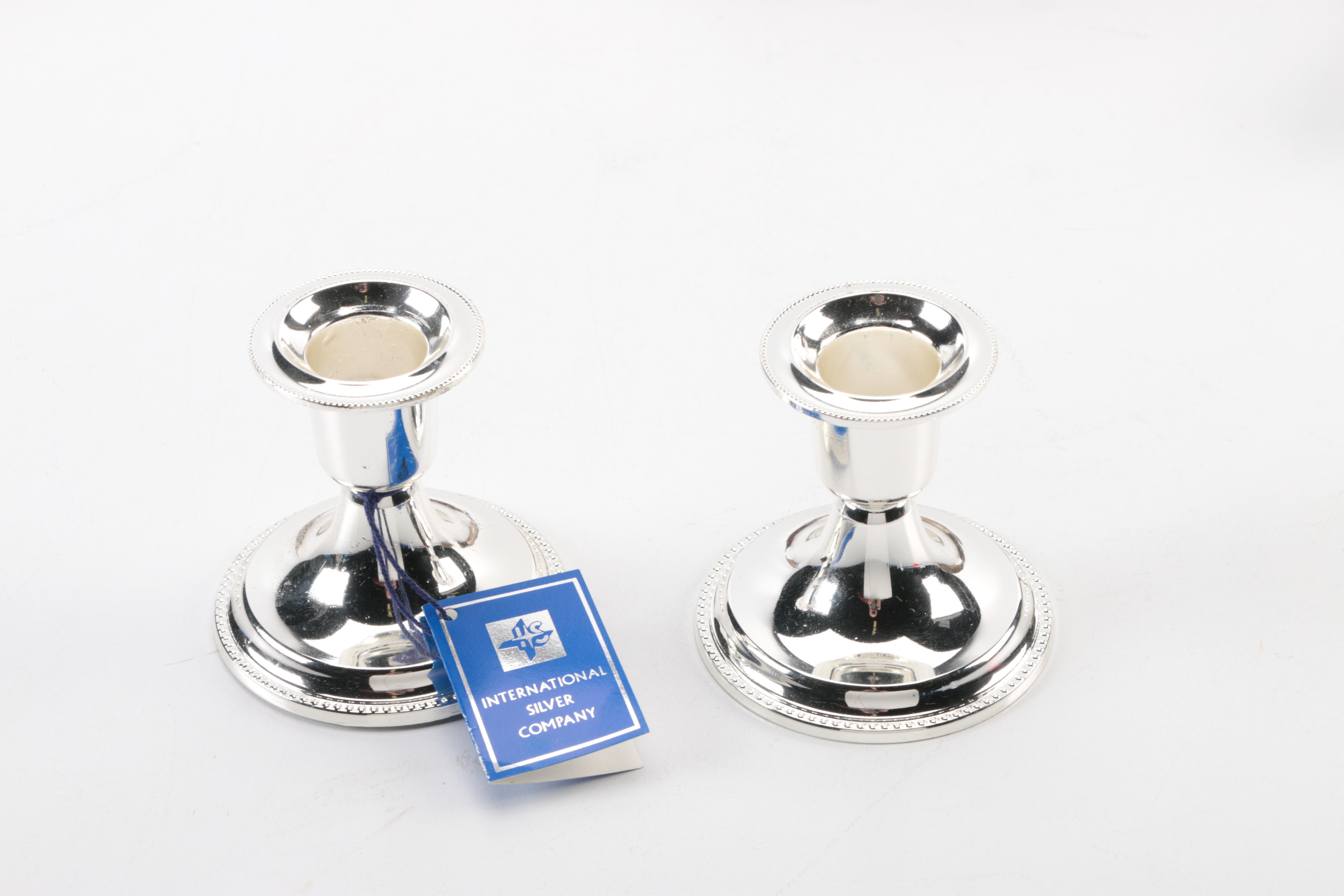 Assortment of Silver Plate Trays, Bowls, and Candle Holders Featuring Gorham