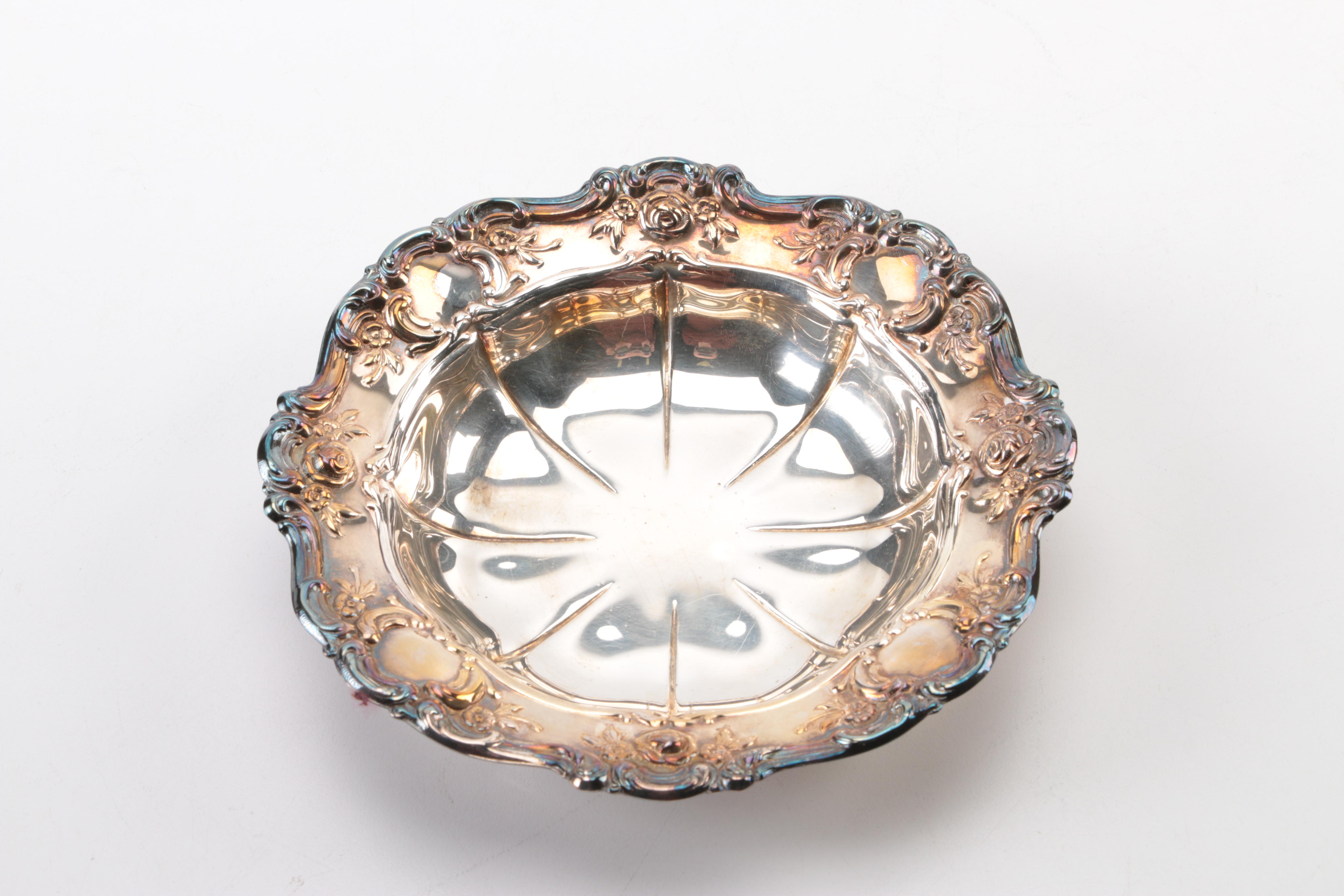 Assortment of Silver Plate Trays, Bowls, and Candle Holders Featuring Gorham